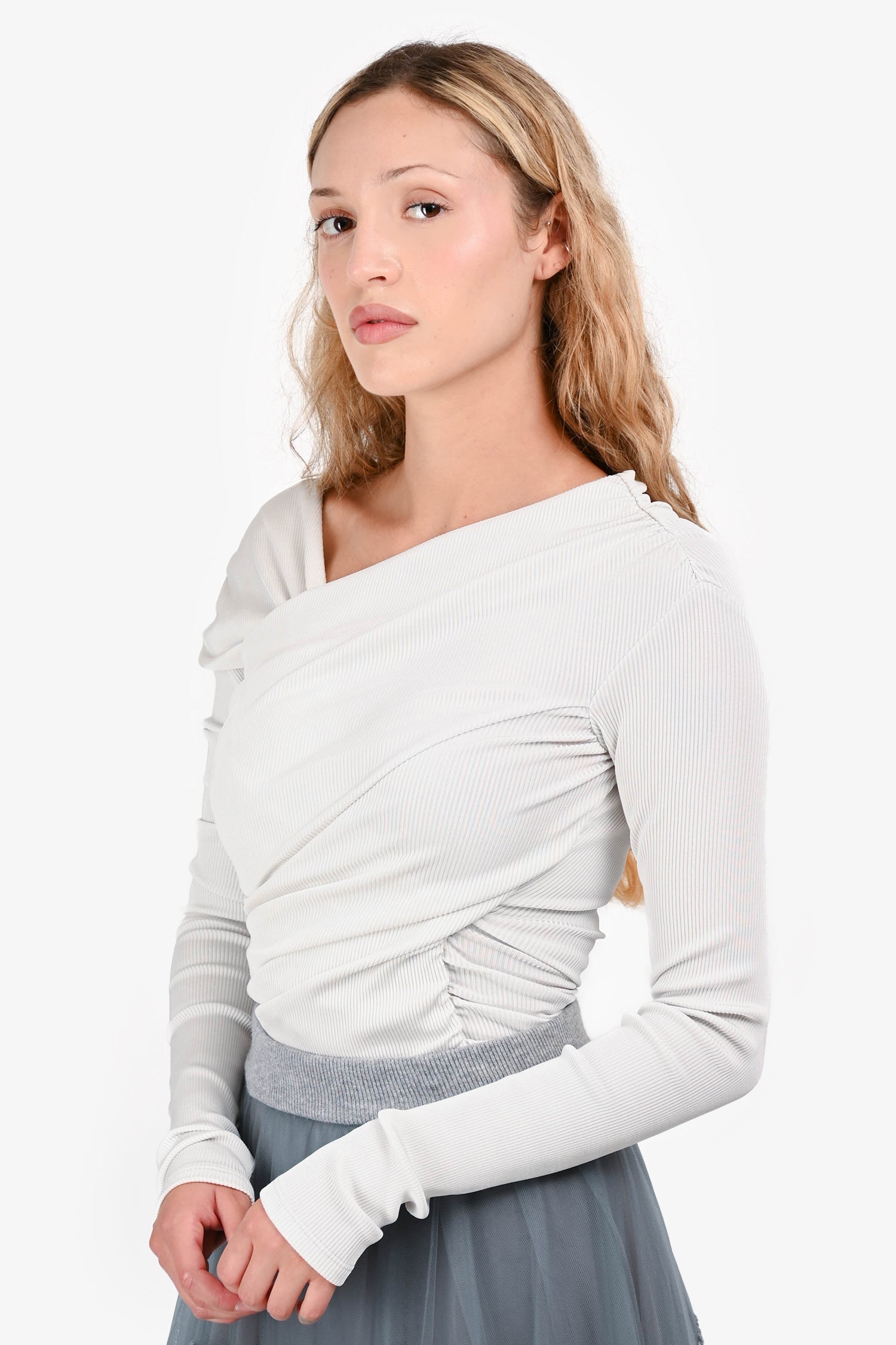Goldsign White Ribbed Asymmetrical Bodysuit Size XS