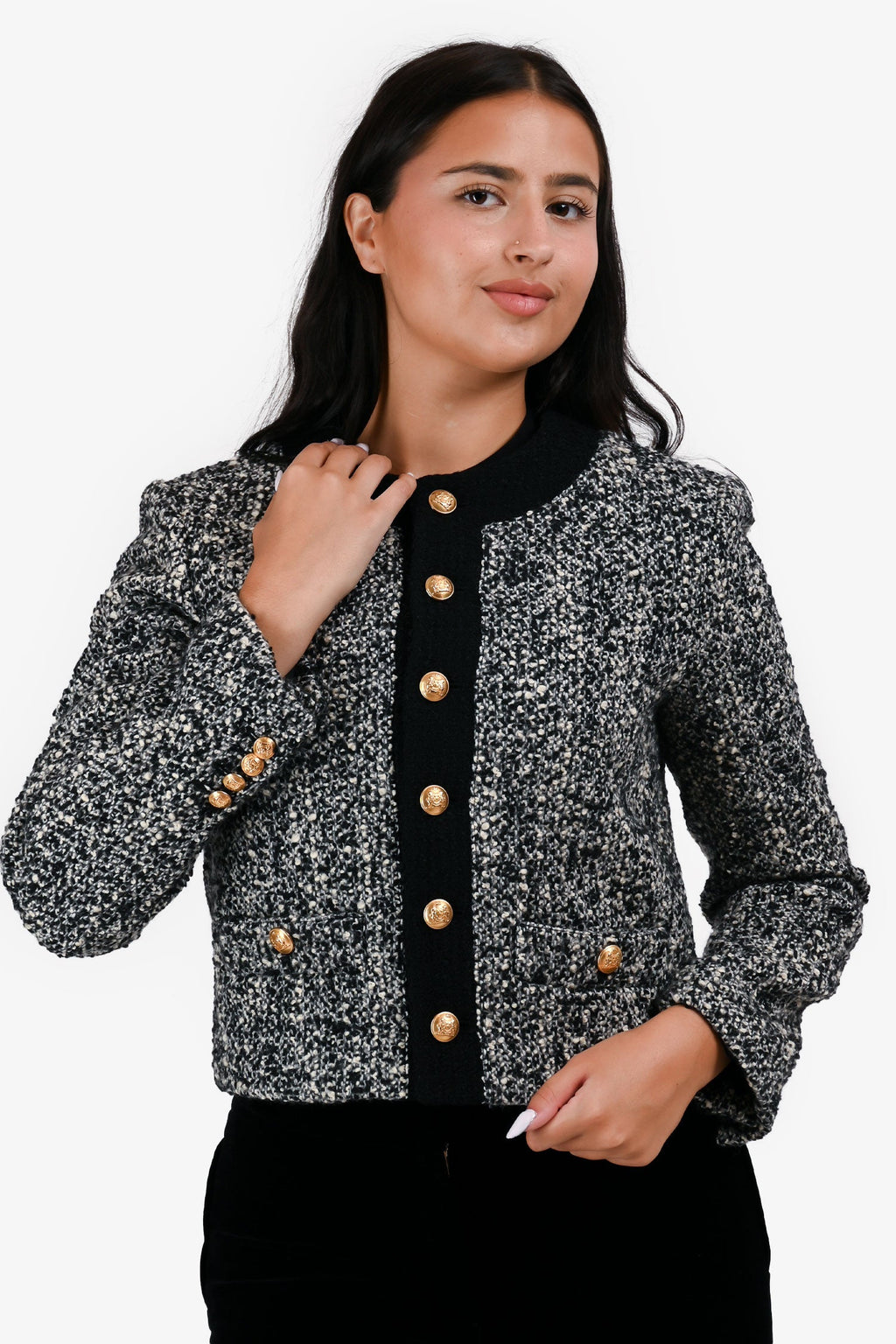 Celine Black/White Tweed Cropped Jacket Size 36