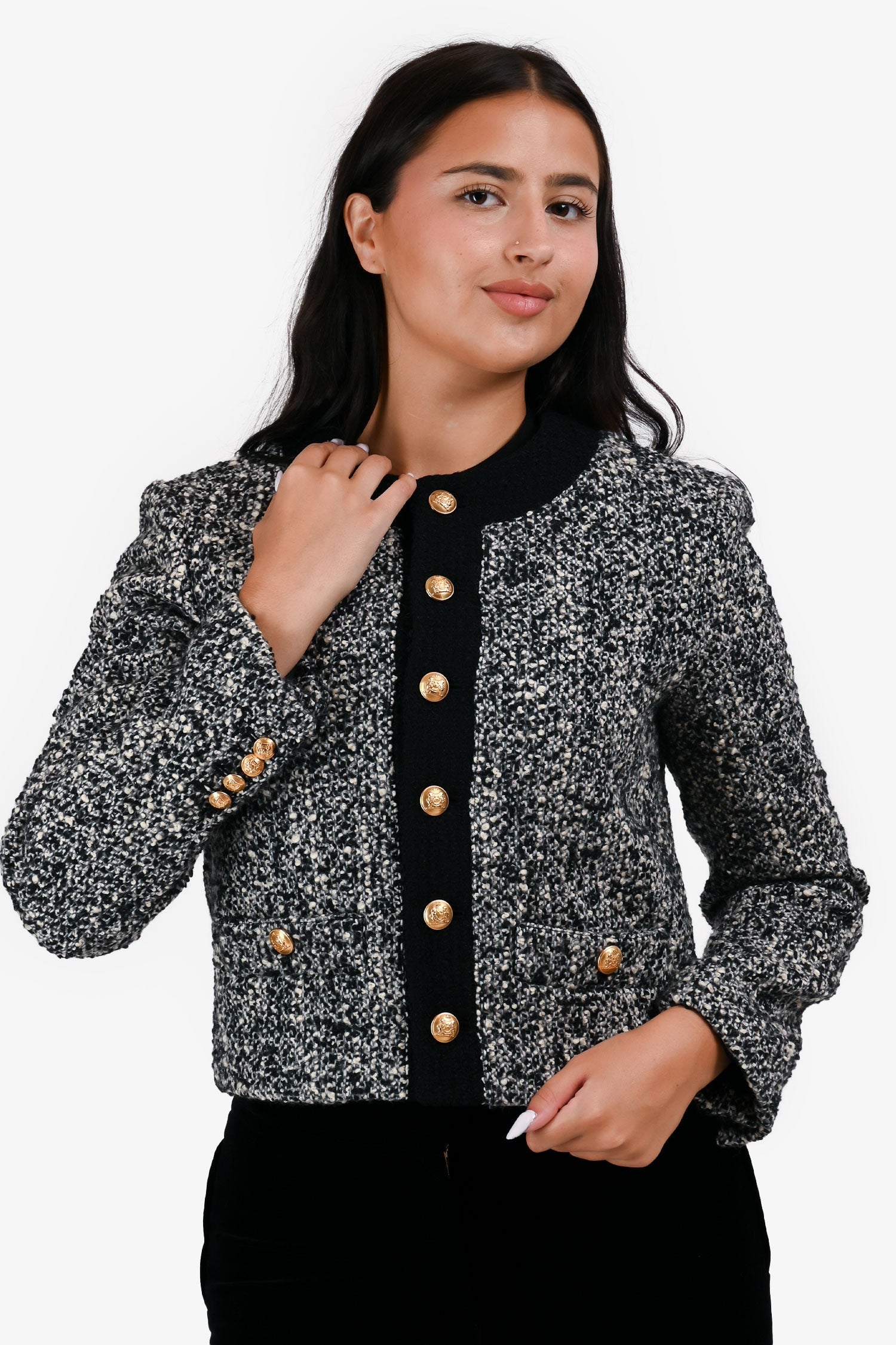 Celine Black/White Tweed Cropped Jacket Size 36