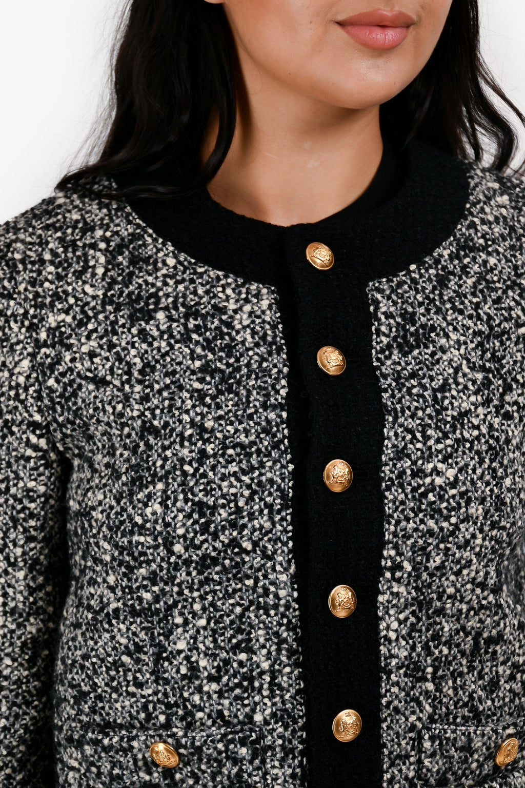 Celine Black/White Tweed Cropped Jacket Size 36