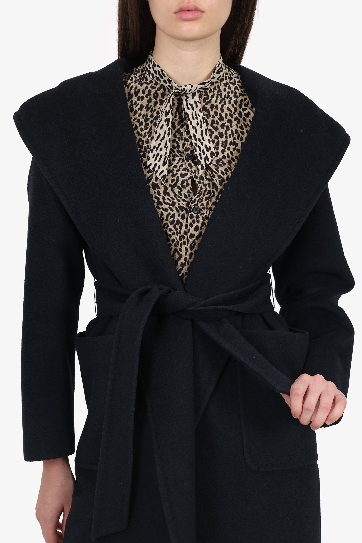 Max Mara Black Camel Hair Belted Coat Size 8