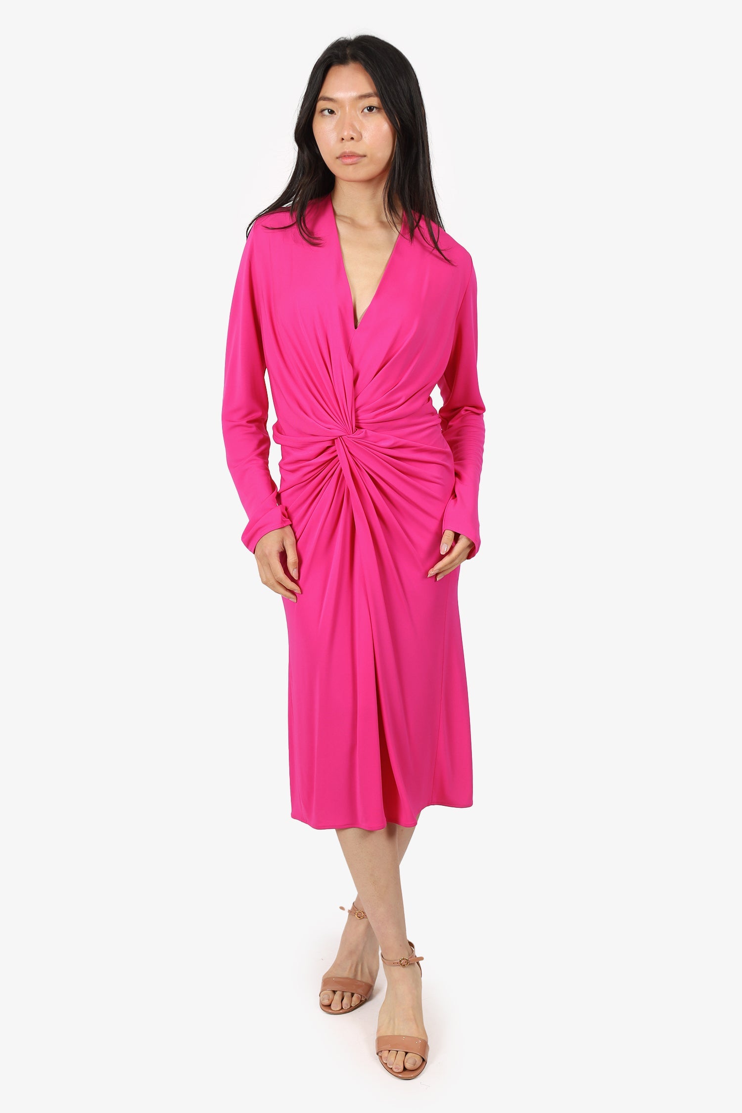 Lanvin Pink Ruched Long Sleeve Dress Size 44