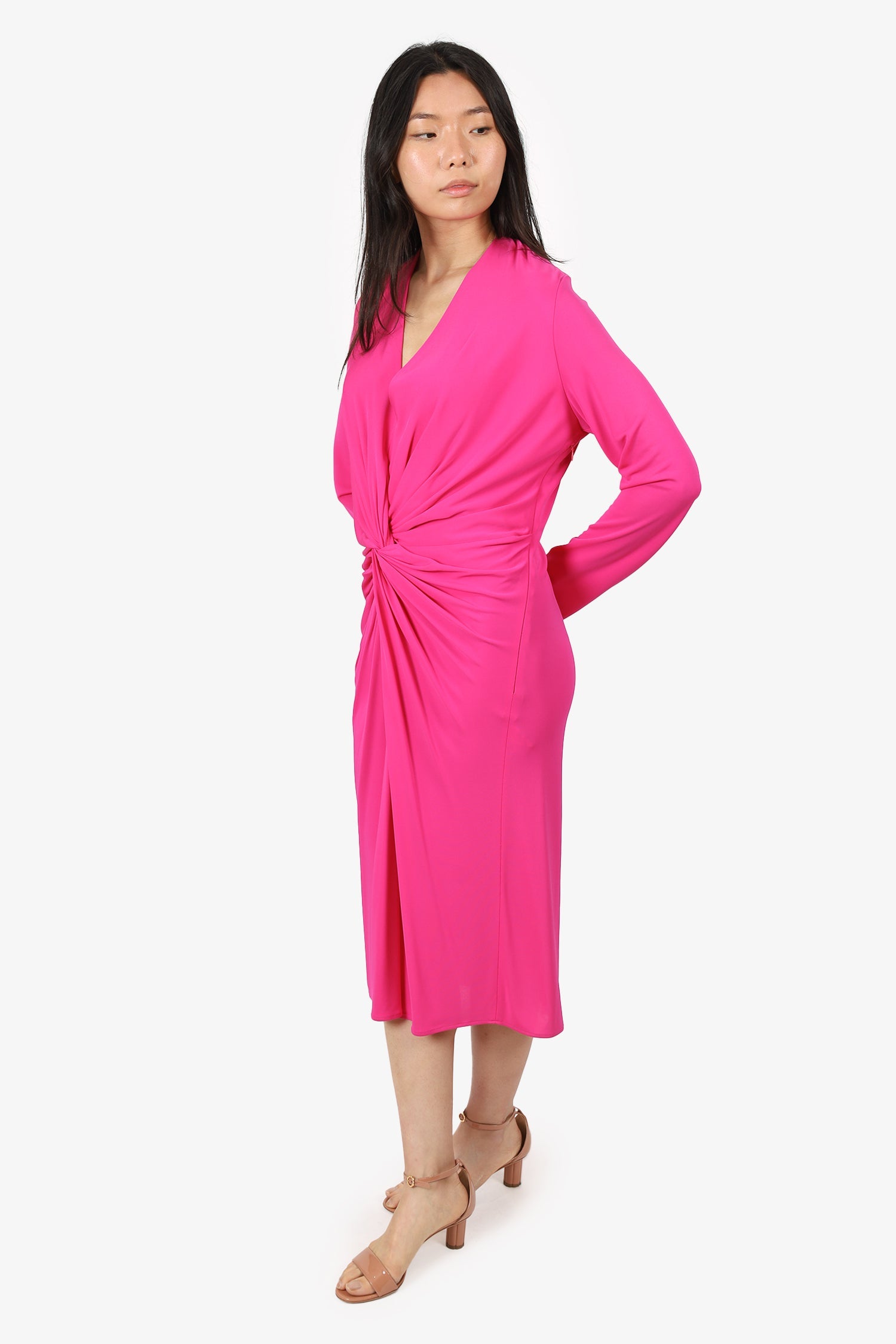 Lanvin Pink Ruched Long Sleeve Dress Size 44