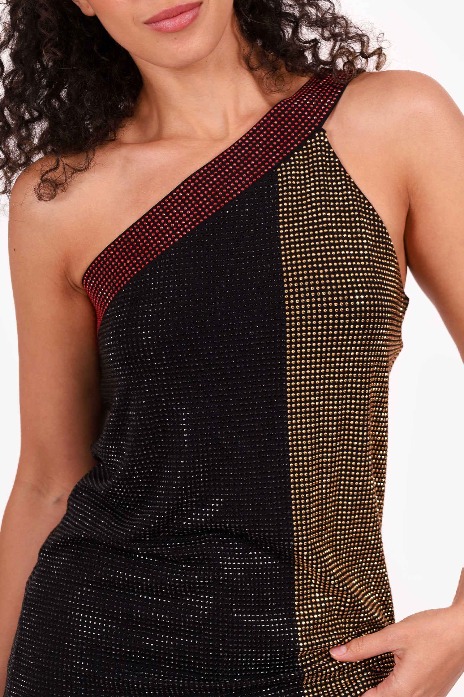 Versace Collection Tricolour Rhinestone One-Shoulder Top Size 48