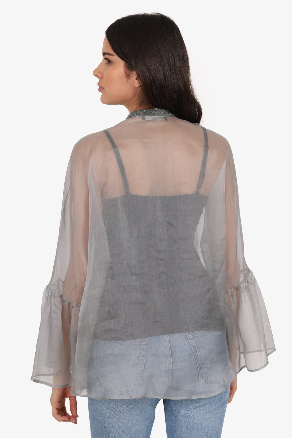 Fabiana Filippi Grey Sheer Beaded Blouse Estimated Size M