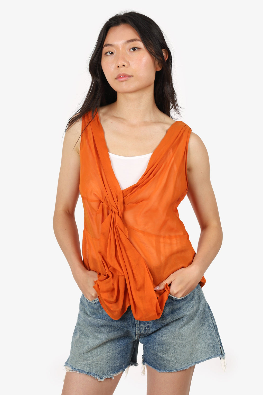 Valentino Orange Cotton/Silk Blend Sheer Top Size 46