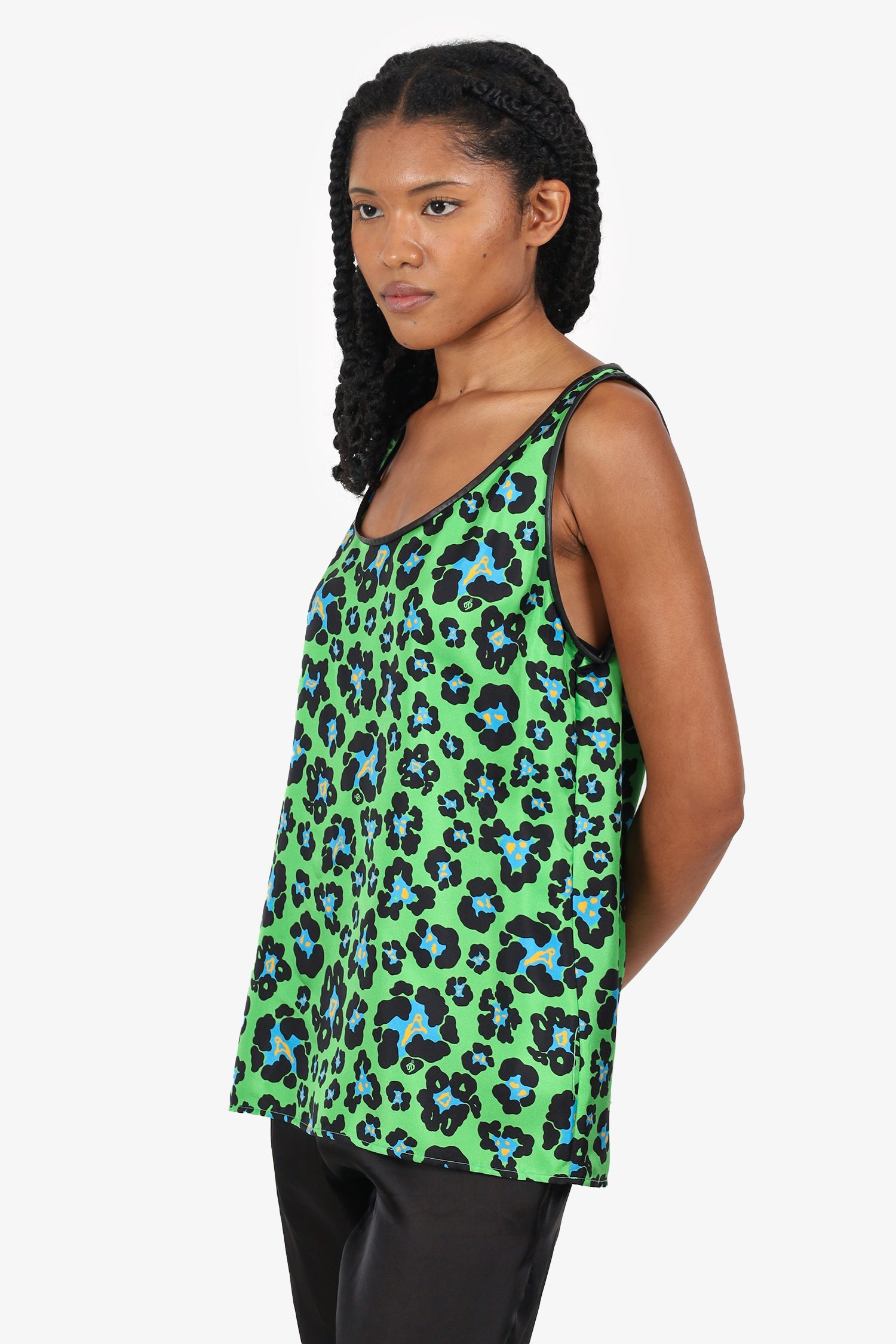 DSquared2 Green Silk Leopard Print Top Size 46