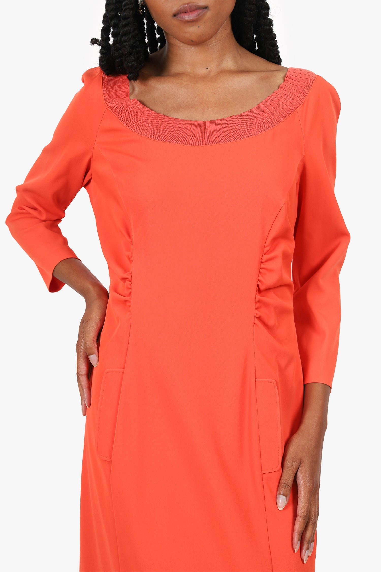 Alberta Ferretti Orange Off-Shoulder Dress Size 12