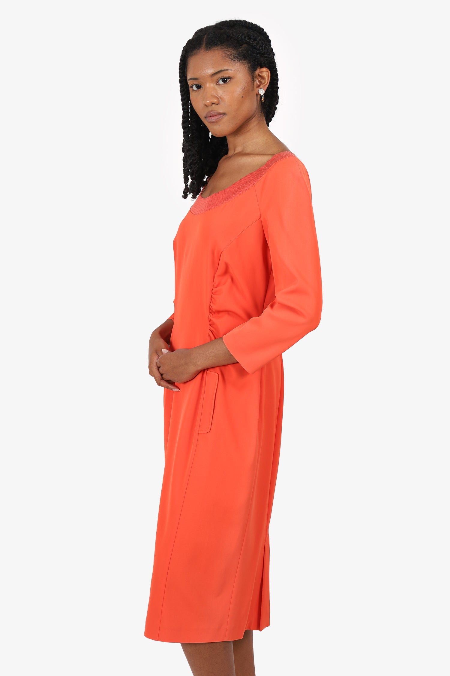 Alberta Ferretti Orange Off-Shoulder Dress Size 12