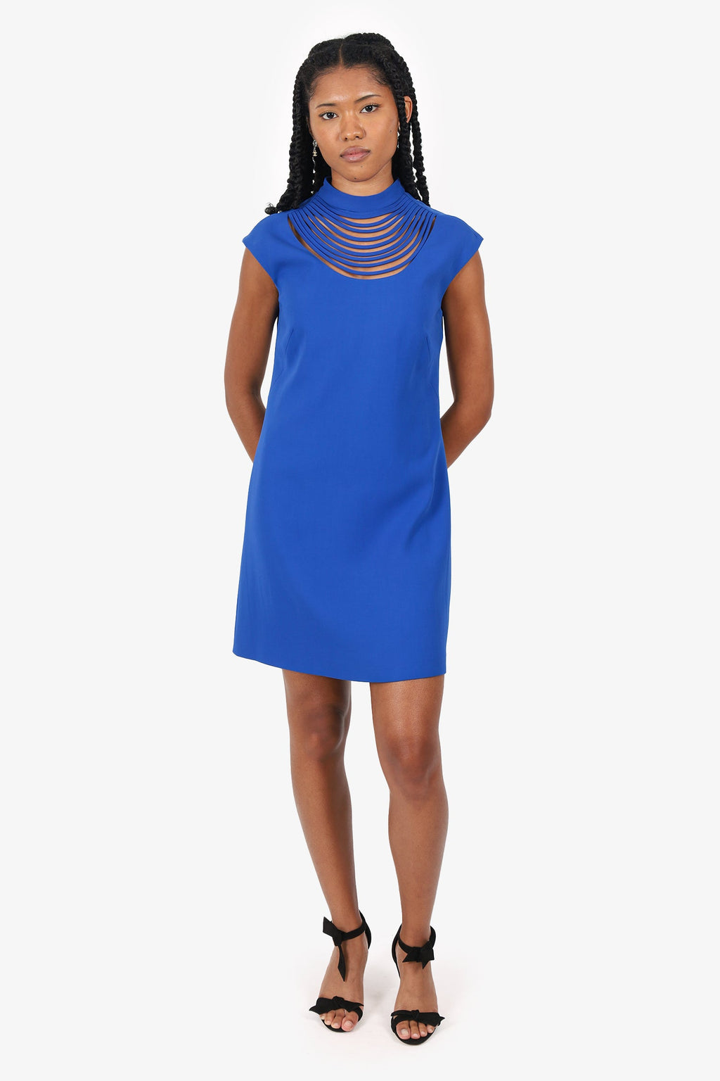 Versace Collection Blue Mock Neck Cut-Out Midi Dress Size 42
