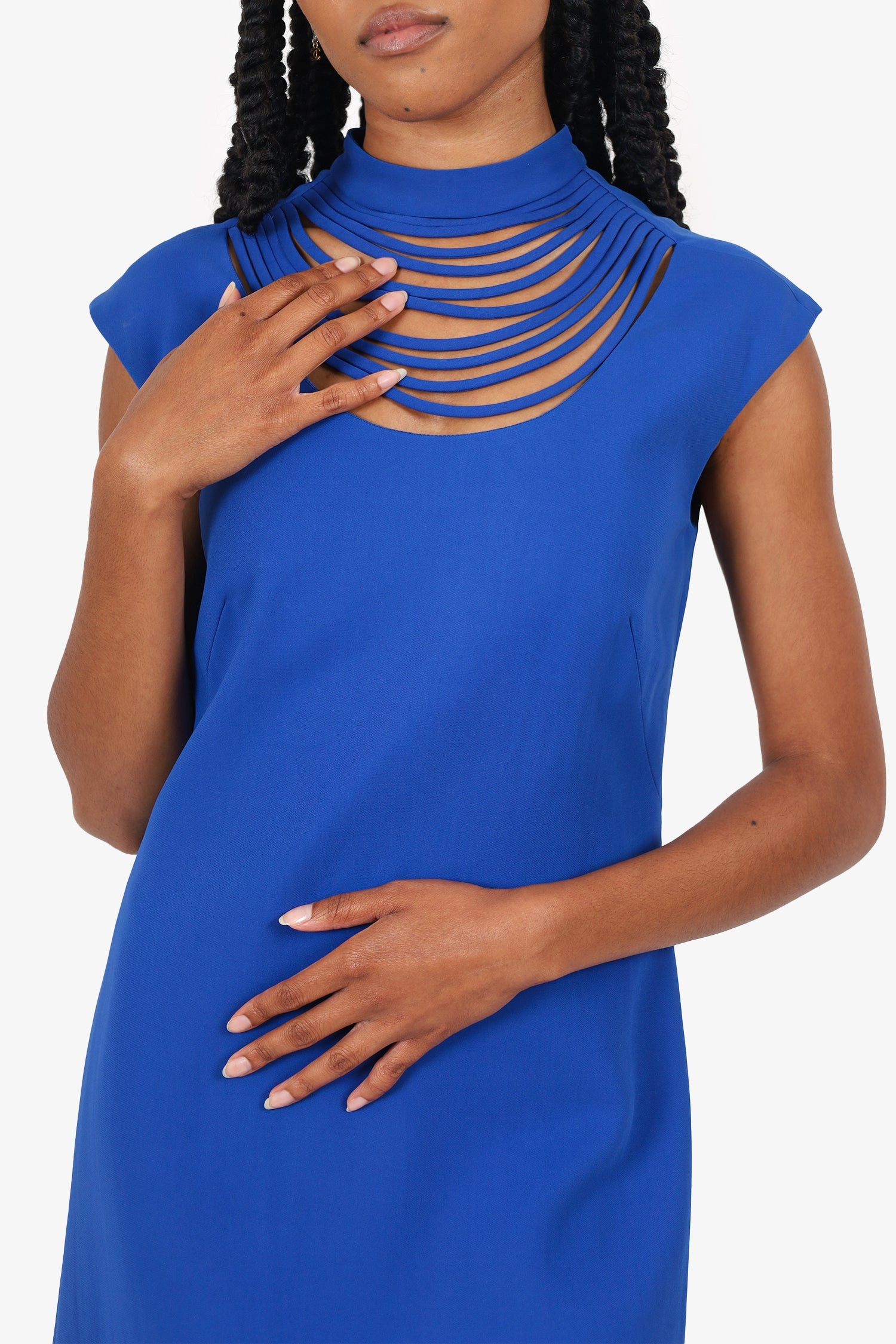 Versace Collection Blue Mock Neck Cut-Out Midi Dress Size 42