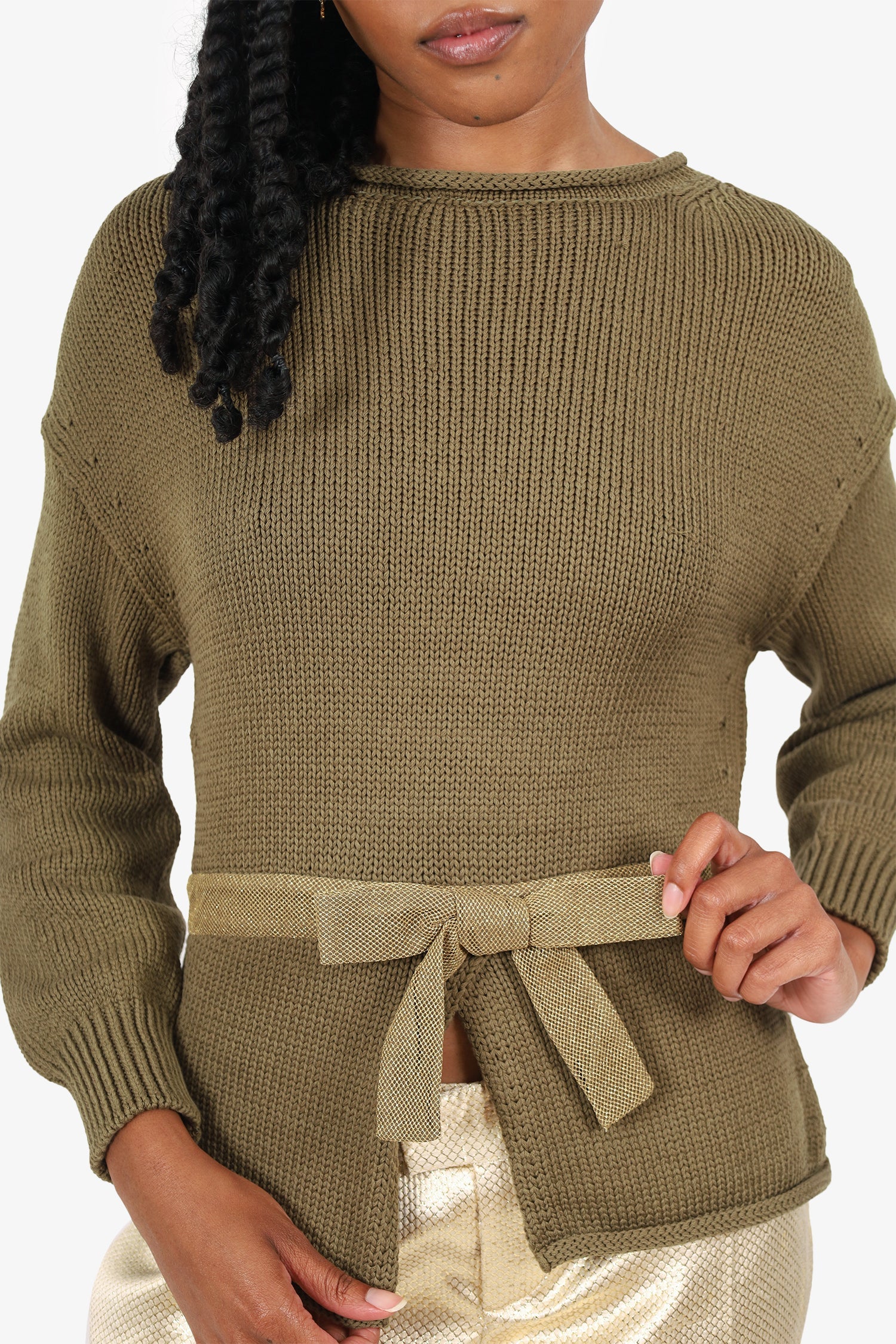 Moschino Green Cotton Knit Zip-Up Bow Sweater Size 8