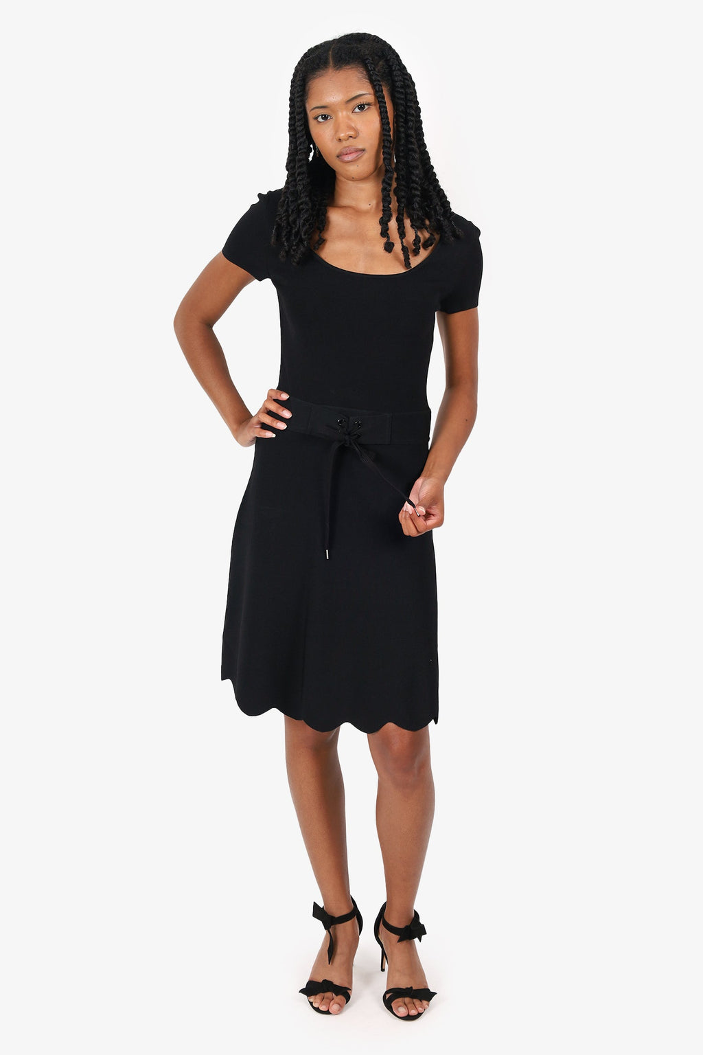 Red Valentino Black Knit Midi Dress With Tie Belt Size S