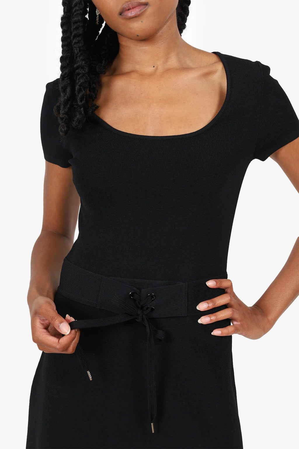 Red Valentino Black Knit Midi Dress With Tie Belt Size S