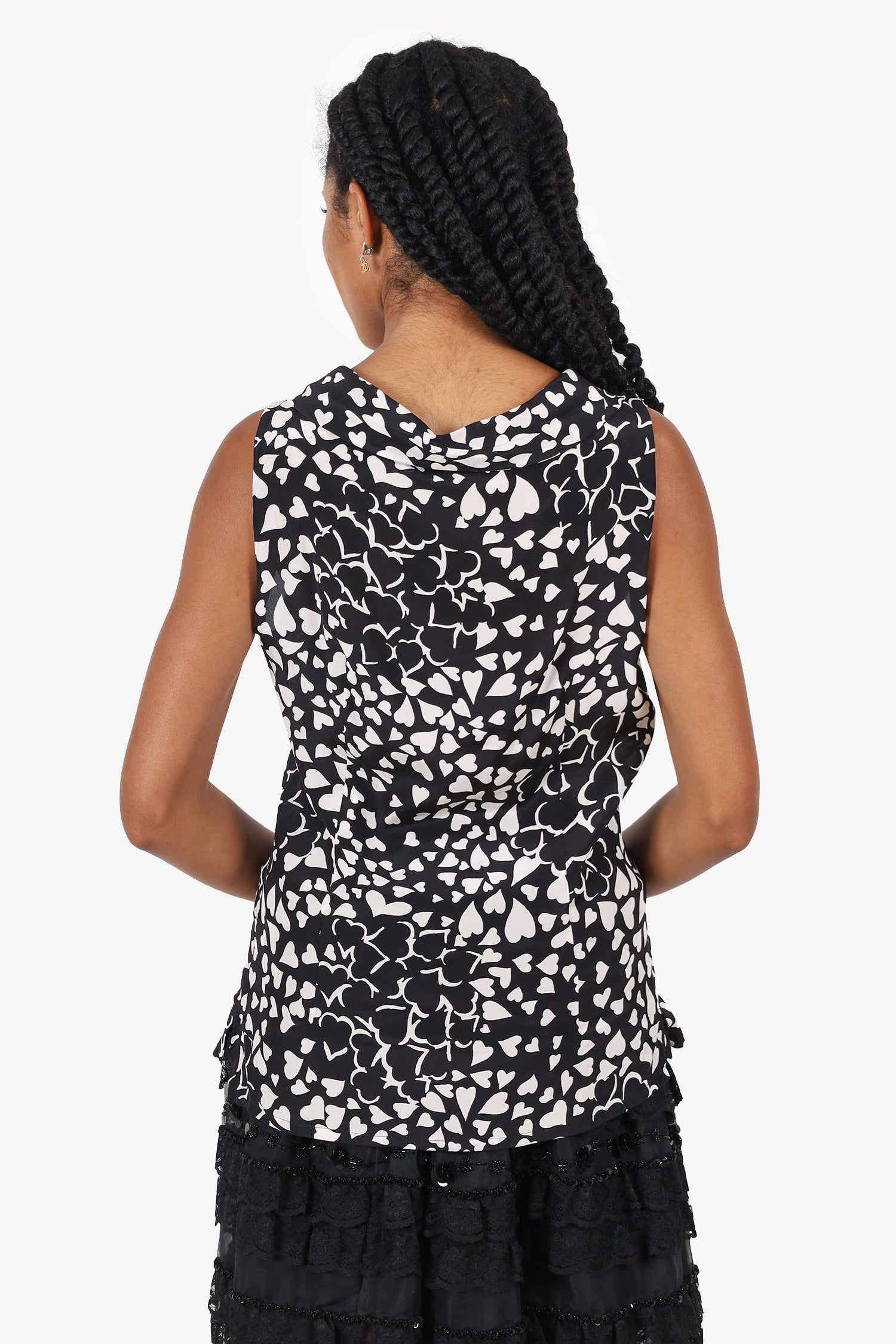 Moschino Black/White Silk Heart Print Sleeveless Blouse Size 10