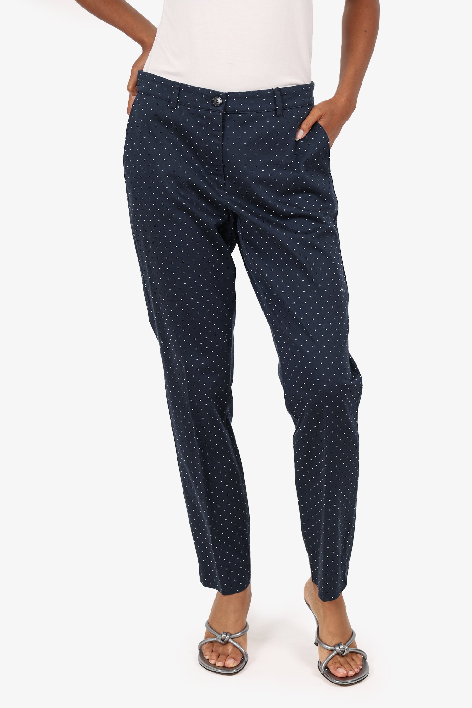 Cambio Navy Polka Dot Cotton Pants Size 8