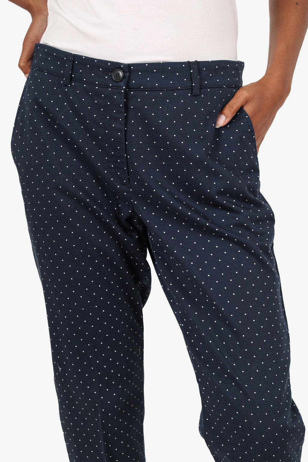 Cambio Navy Polka Dot Cotton Pants Size 8