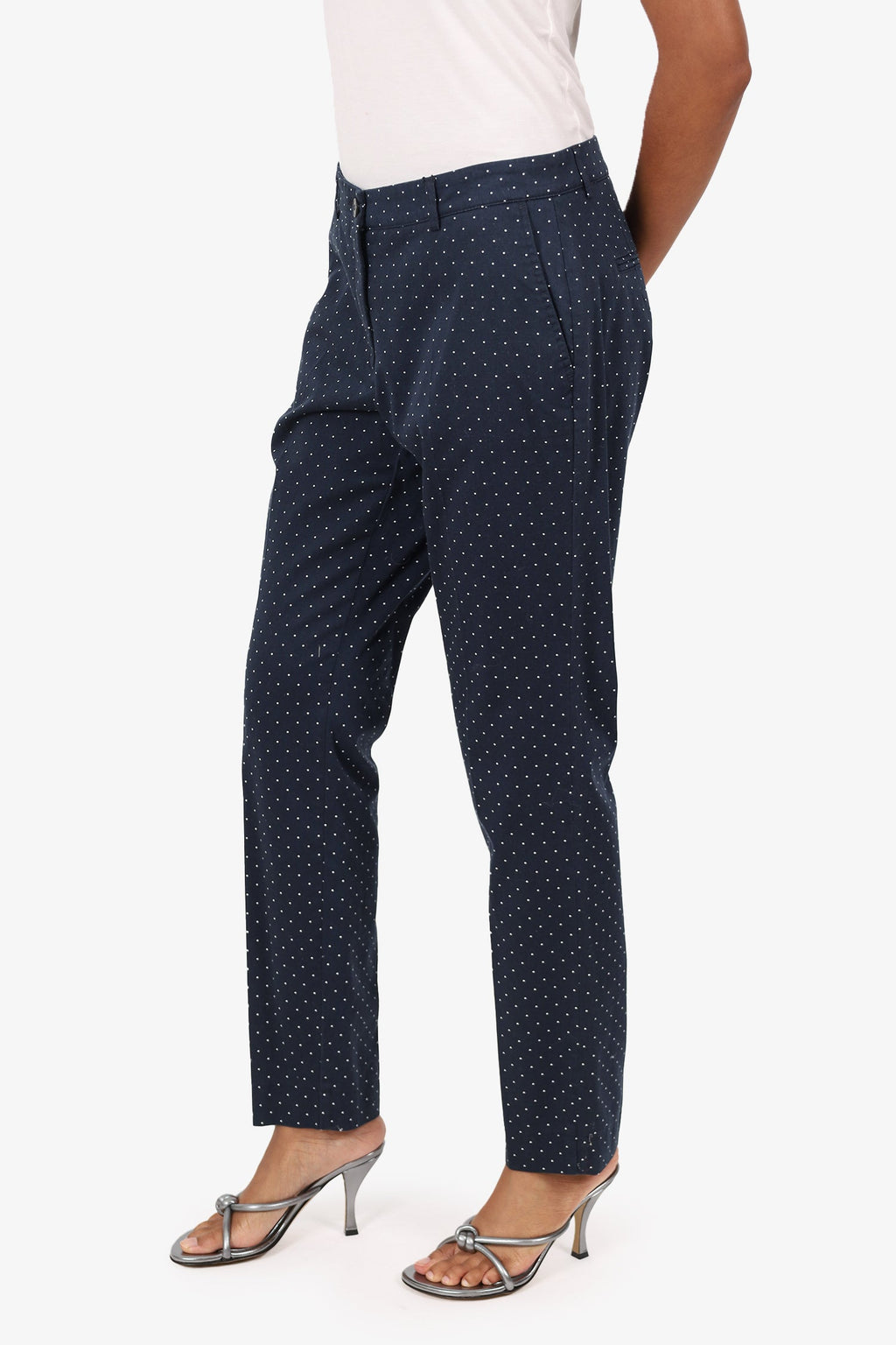 Cambio Navy Polka Dot Cotton Pants Size 8