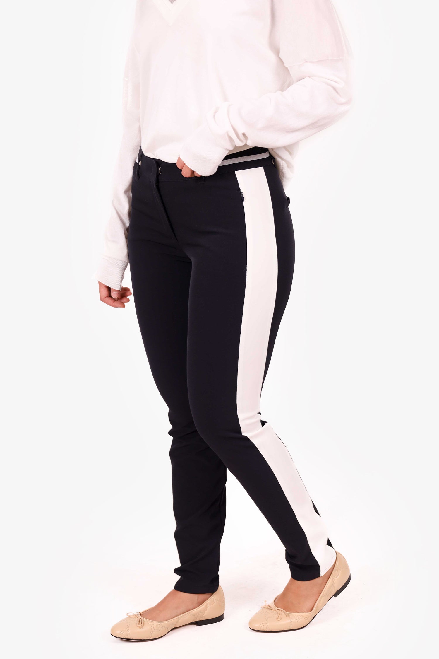 Marc Cain Black/White Stripe Pants Size 3