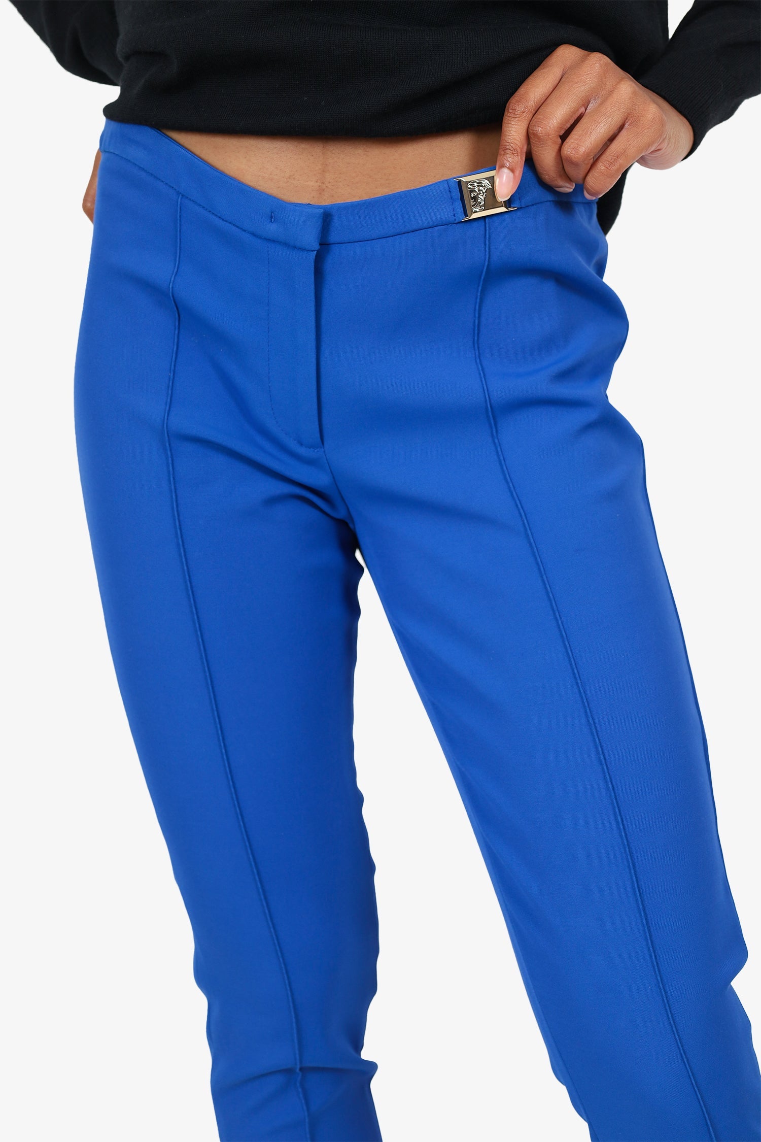 Versace Collection Blue Buckle Detail Straight Leg Pants Size 42