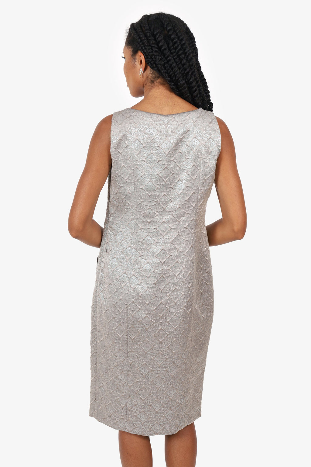 Red Valentino Grey Jacquard Square Neck Dress With Pockets Size 8