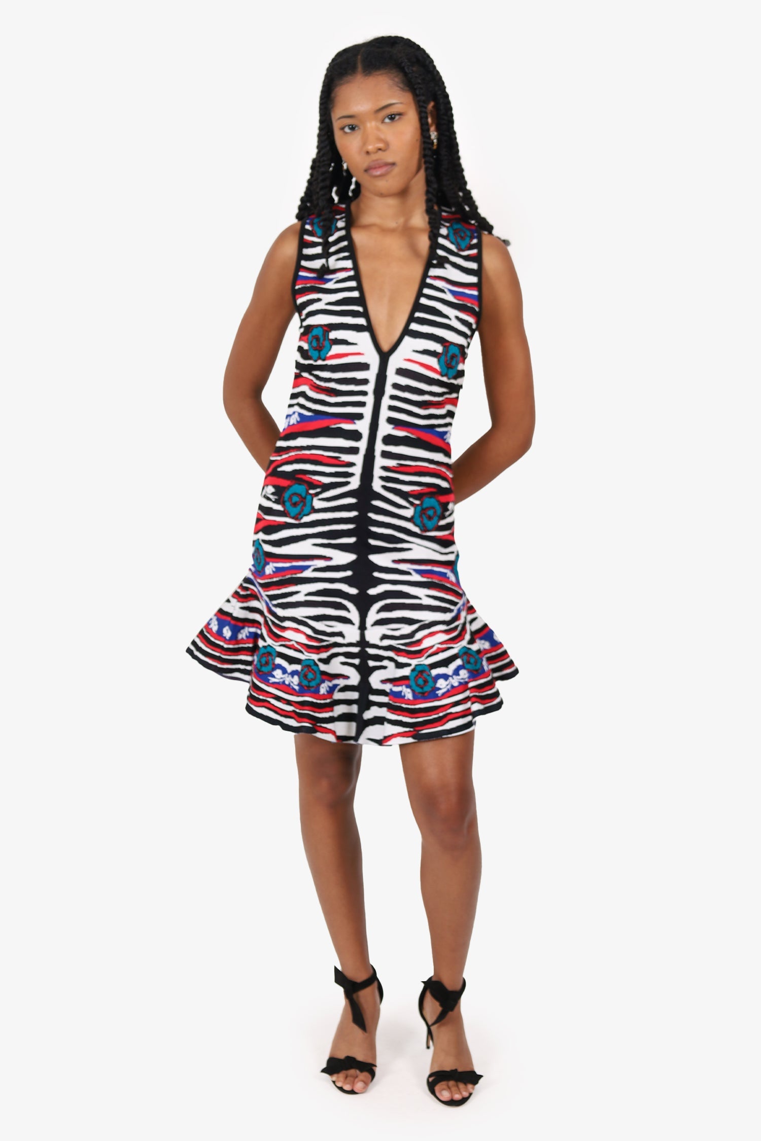 Roberto Cavalli Multicolour Zebra Stripe Flower Print Dress Size 42