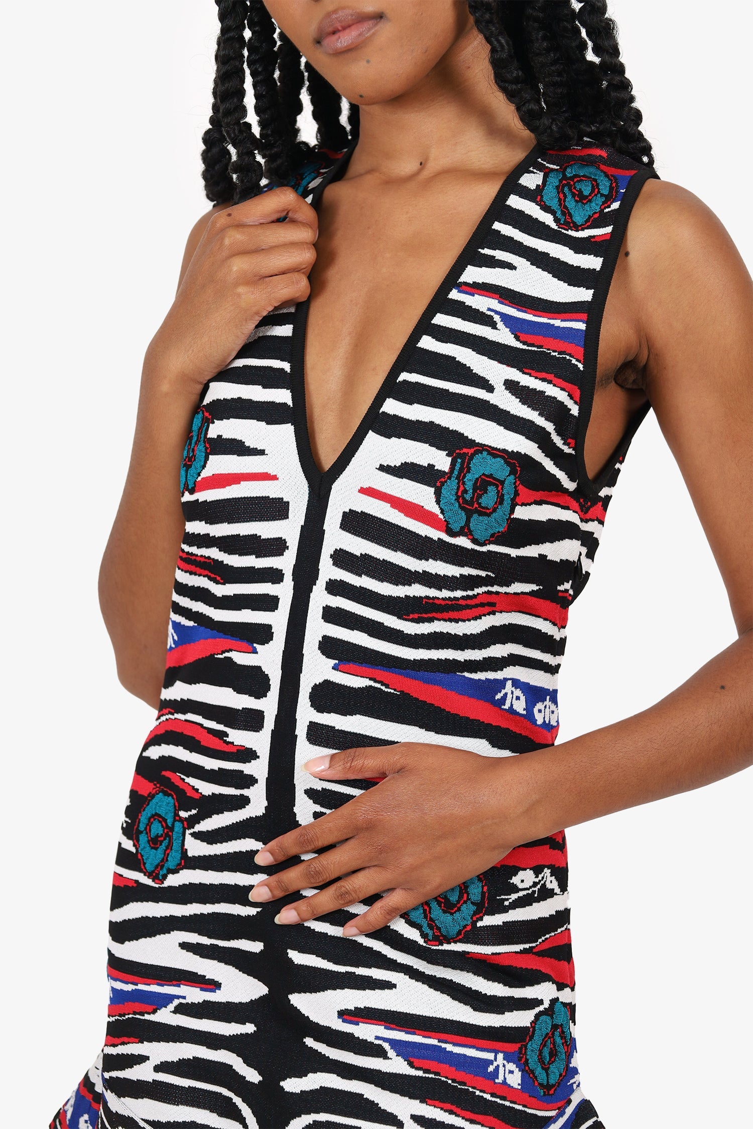 Roberto Cavalli Multicolour Zebra Stripe Flower Print Dress Size 42