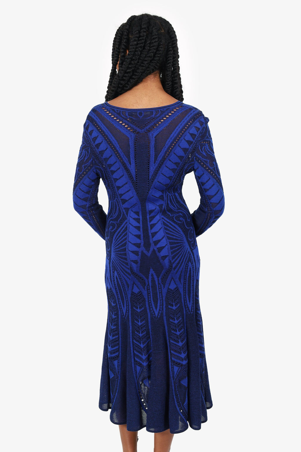 Roberto Cavalli Blue/Black Knit Patterned Long Sleeve Dress Size 42