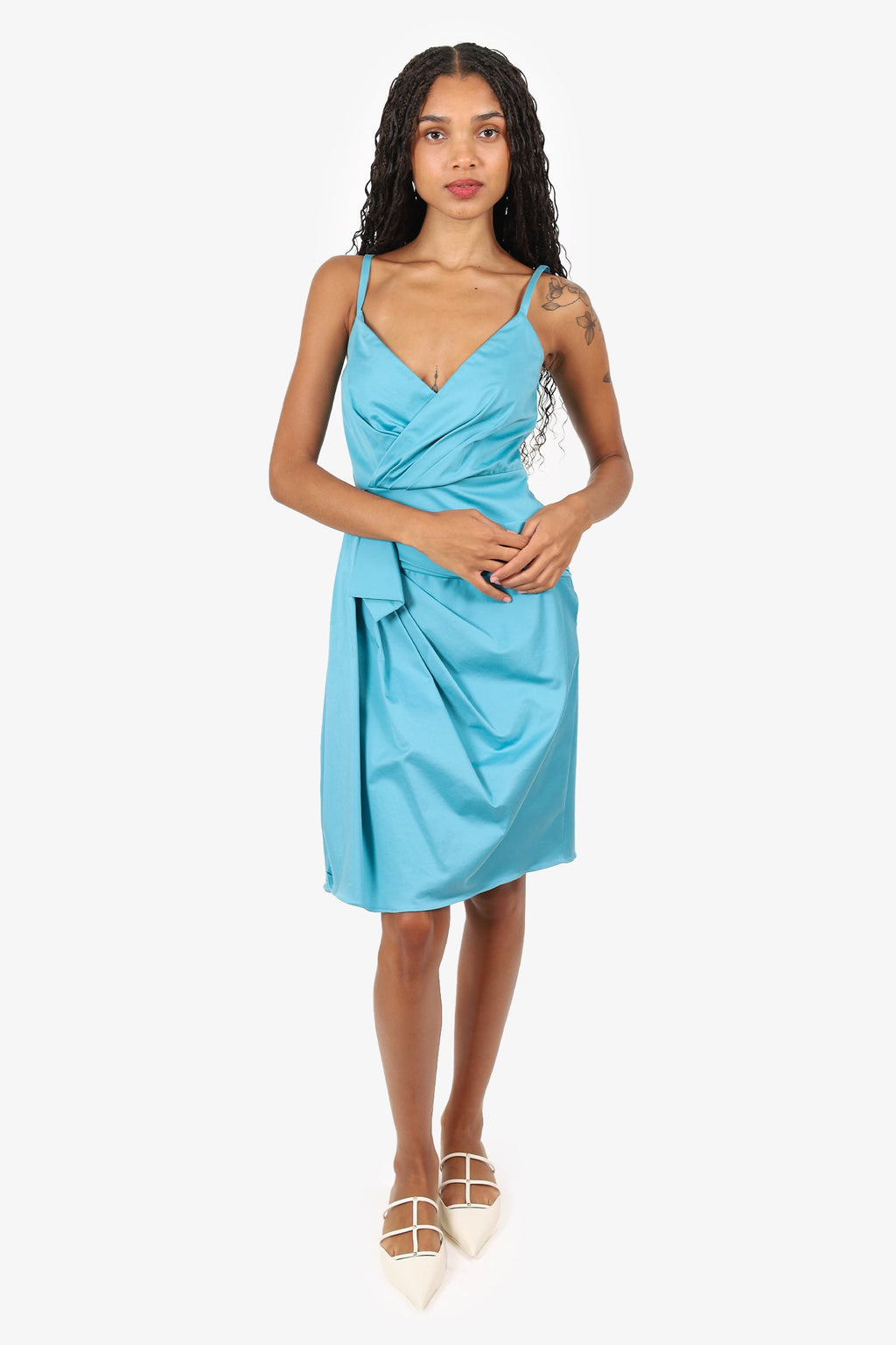 Red Valentino Blue Strappy Ruched Knee Length Dress Size 0