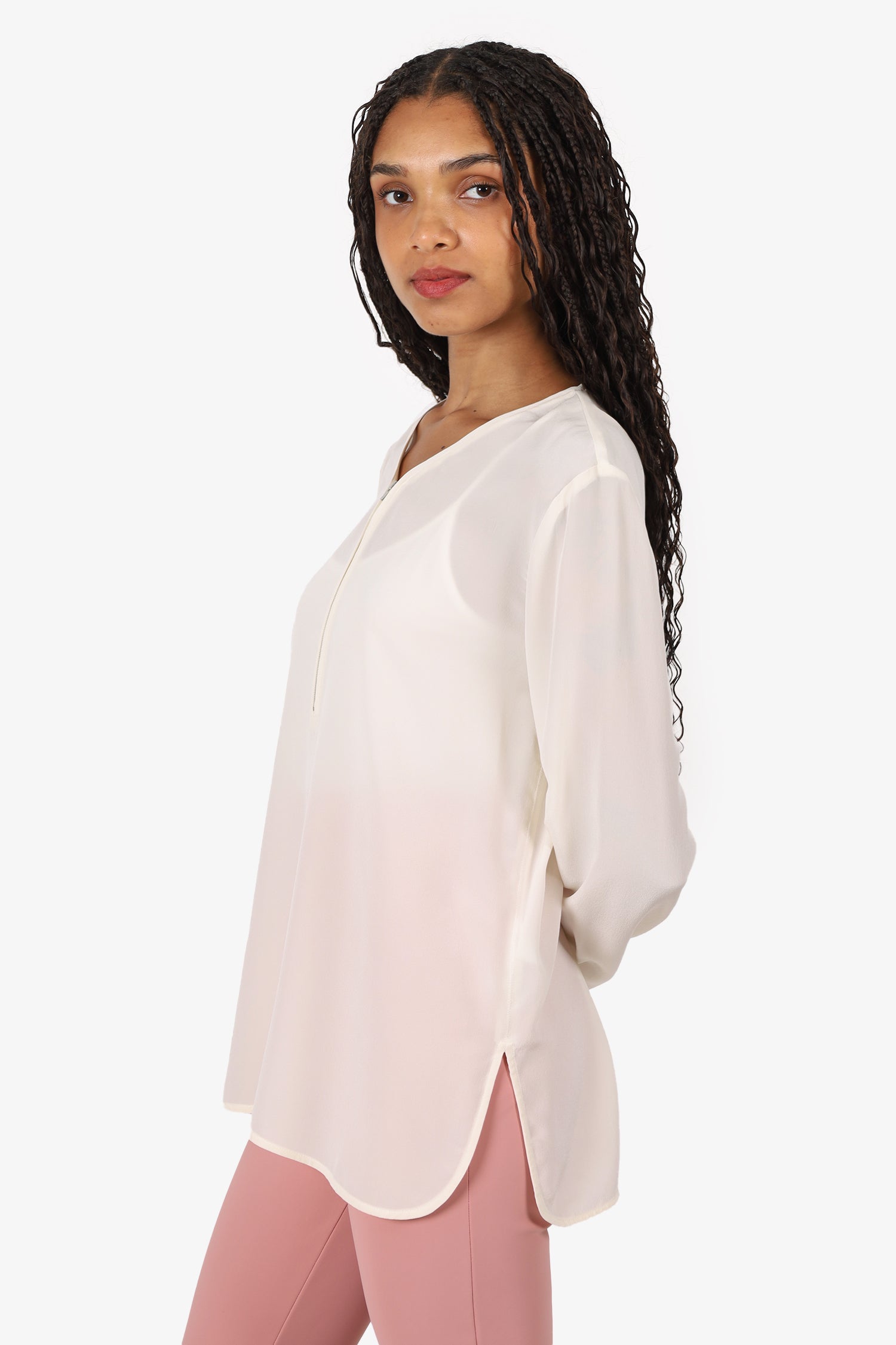 Seventy Sergio Tegon Silk Long Sleeve Zip Detail Blouse Size 44
