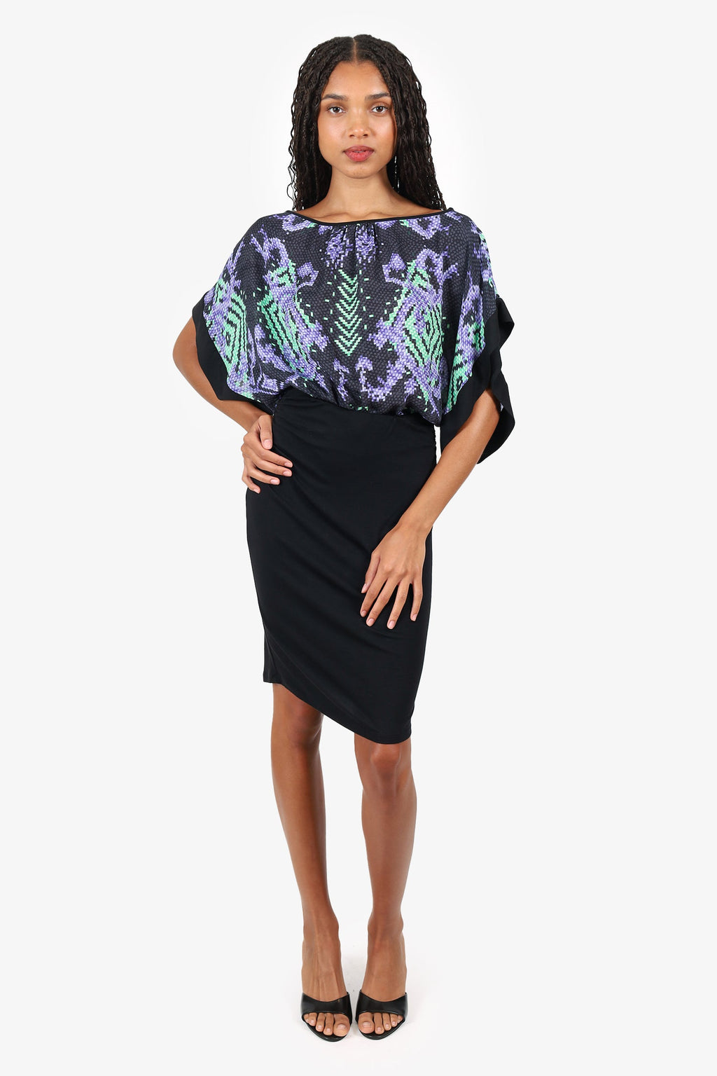 Versace Collection Black/Green Printed Mini Dress Size 42