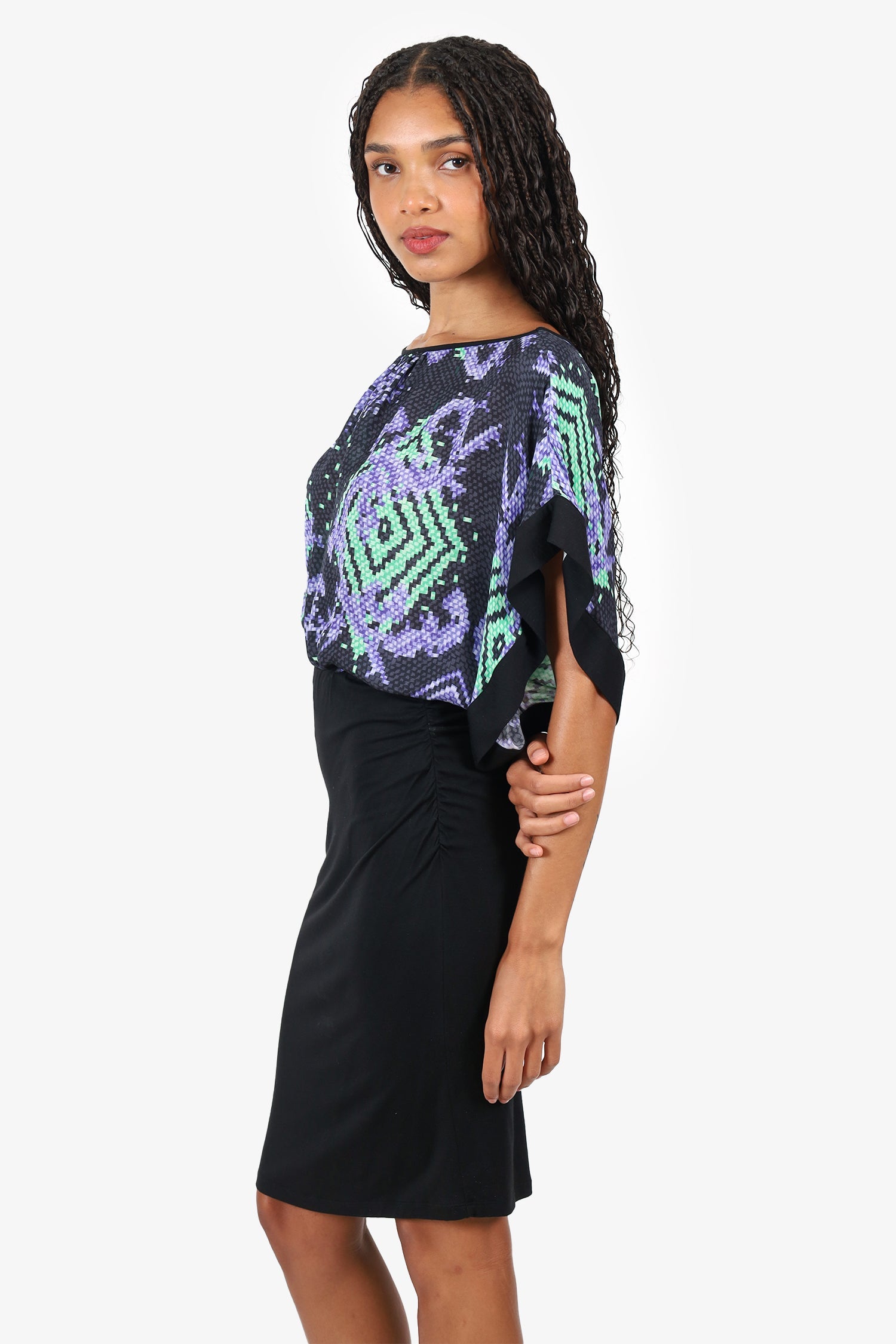Versace Collection Black/Green Printed Mini Dress Size 42