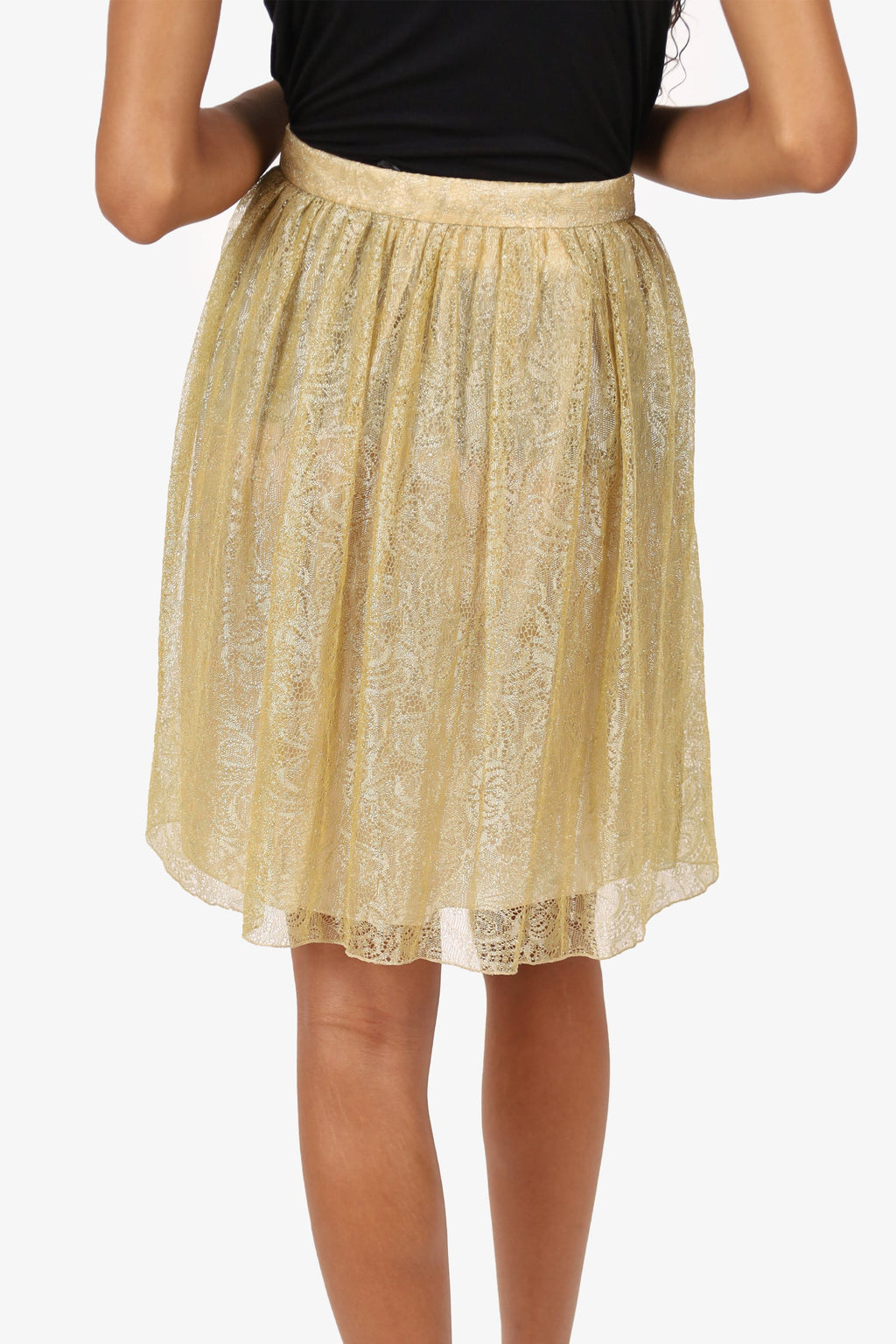 Moschino Cheap and Chic Gold Metallic Lace Midi Skirt Size 6