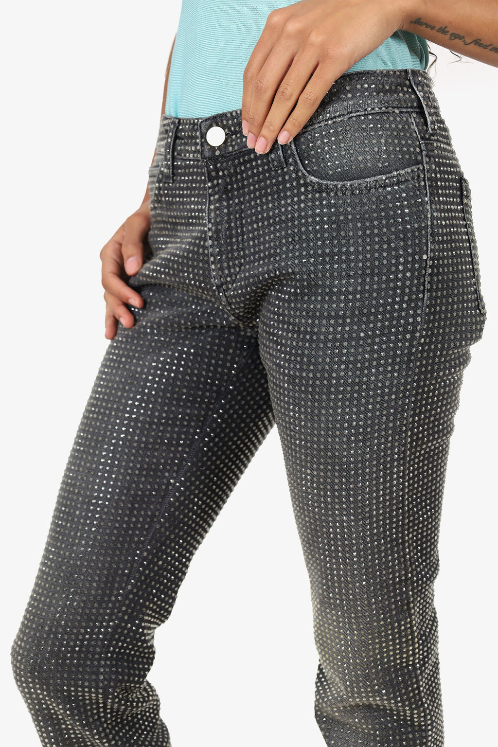 Versace Collection Black Denim Crystal Embellished Straight Leg Jeans Size 27