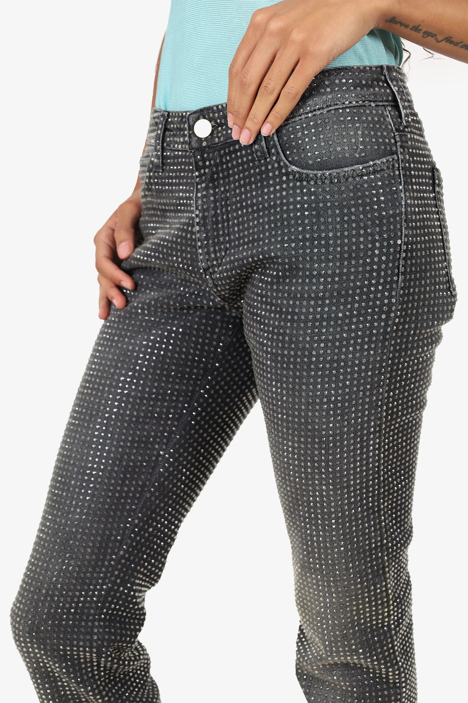Versace Collection Black Denim Crystal Embellished Straight Leg Jeans Size 27