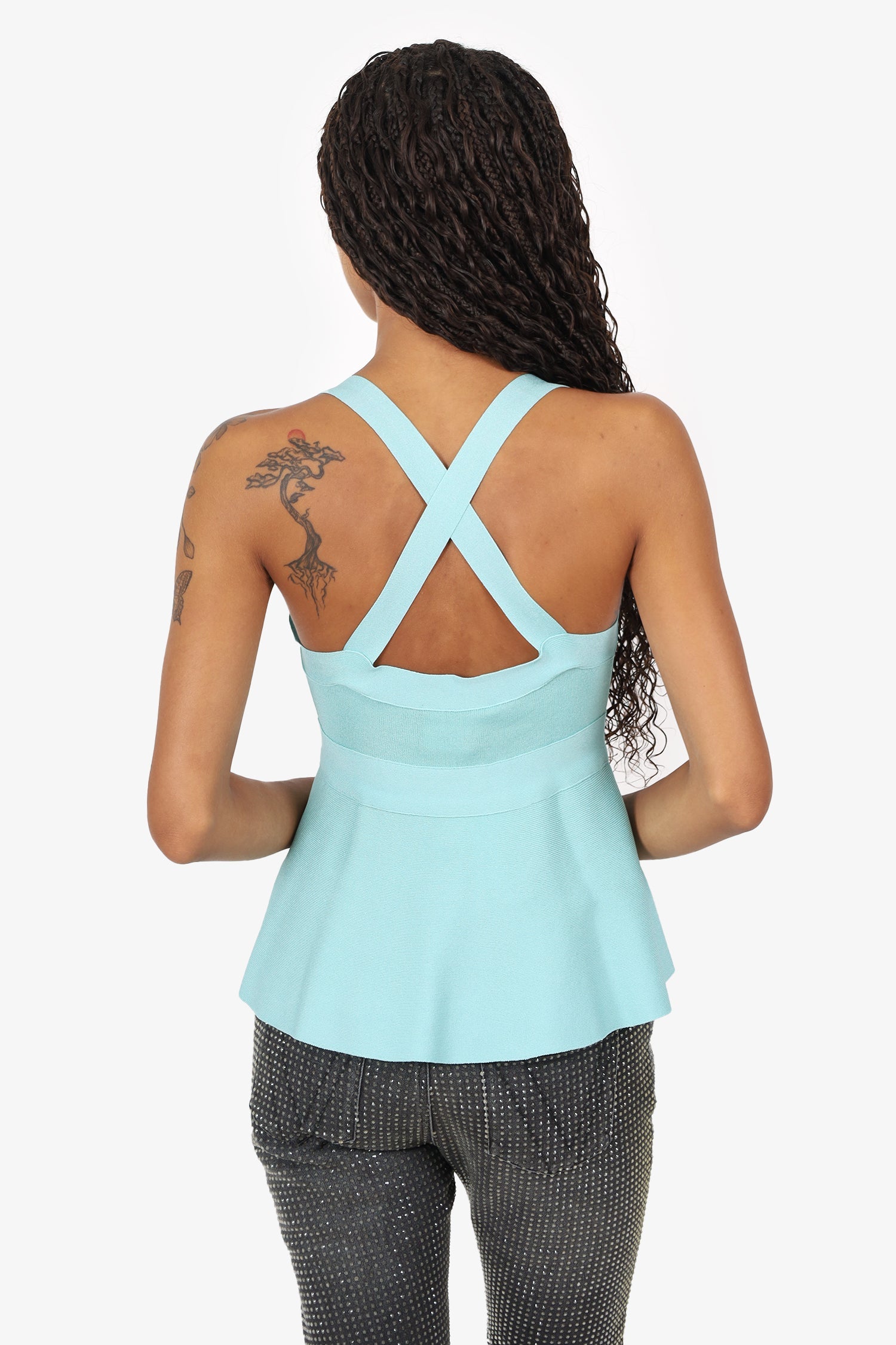 Boutique Moschino Blue Ribbed Criss-cross Top Size 6