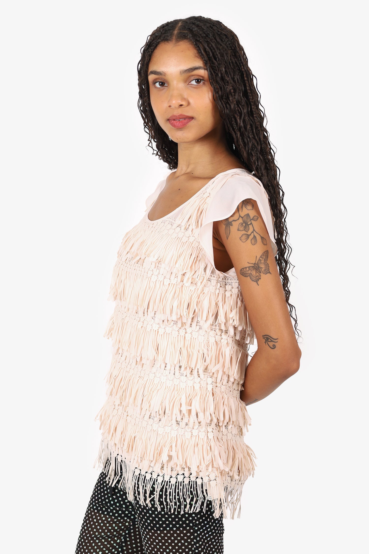 Marc Cain Pink Fringed Sleeveless Top Size 3