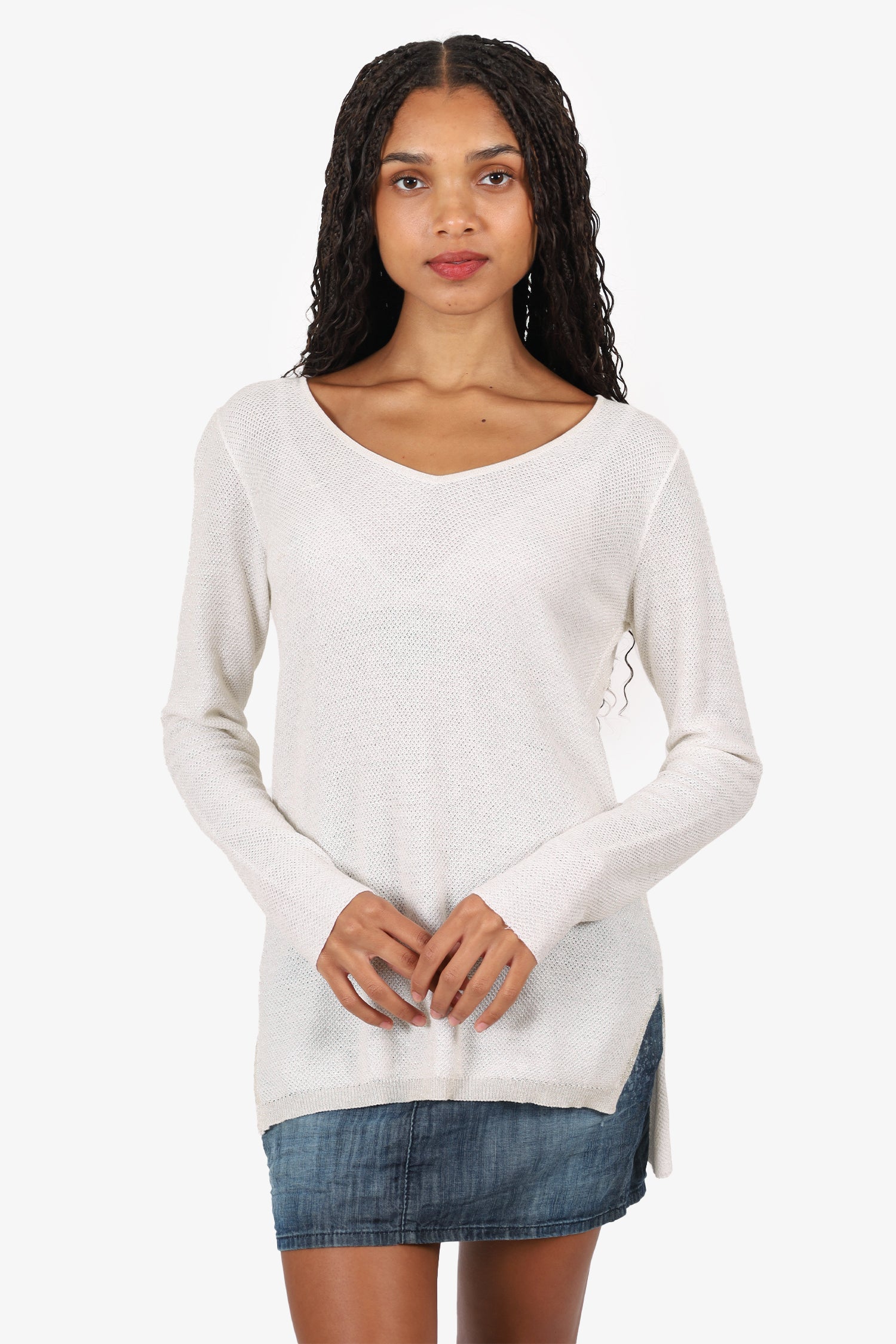 Fabiana Filippi White/Gold Metallic Knitted Sweater Size S