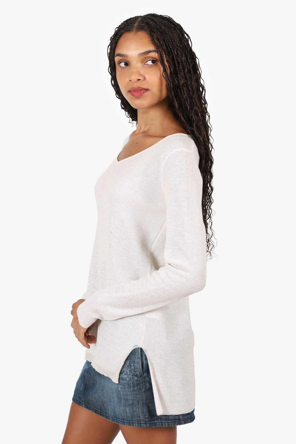 Fabiana Filippi White/Gold Metallic Knitted Sweater Size S