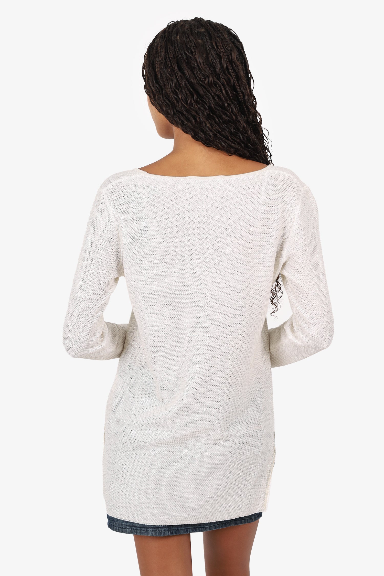 Fabiana Filippi White/Gold Metallic Knitted Sweater Size S