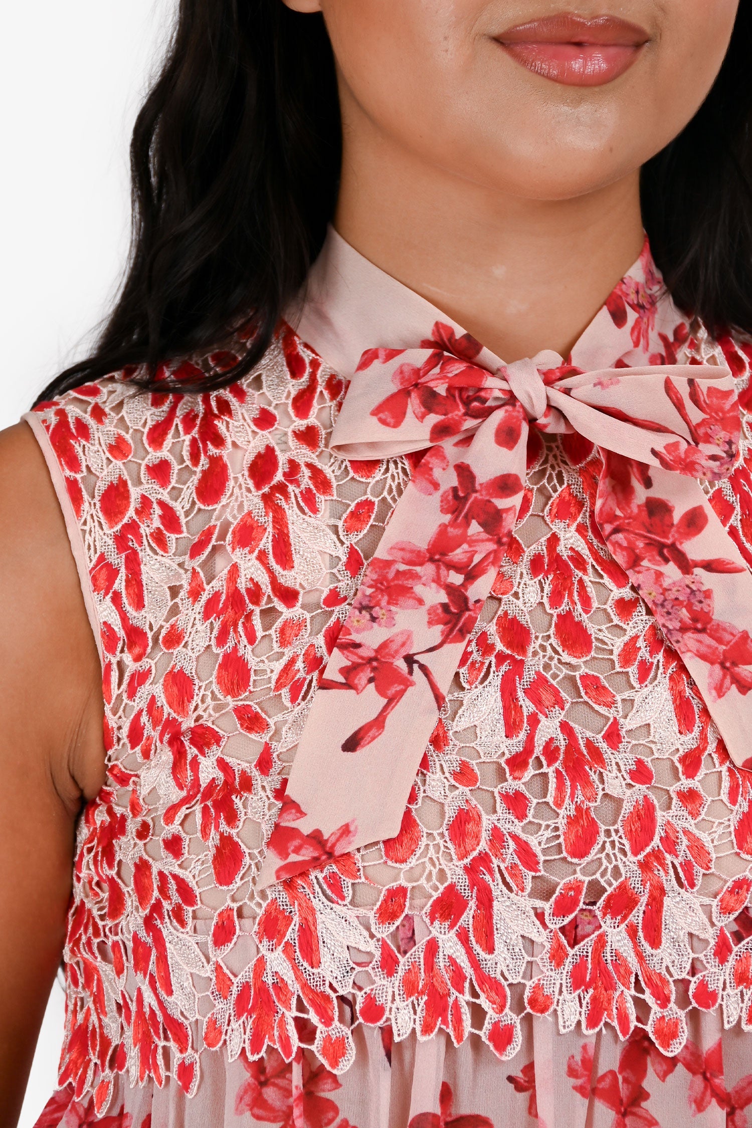 Giambattista Valli Red Embroidered Floral Silk Top Size 38