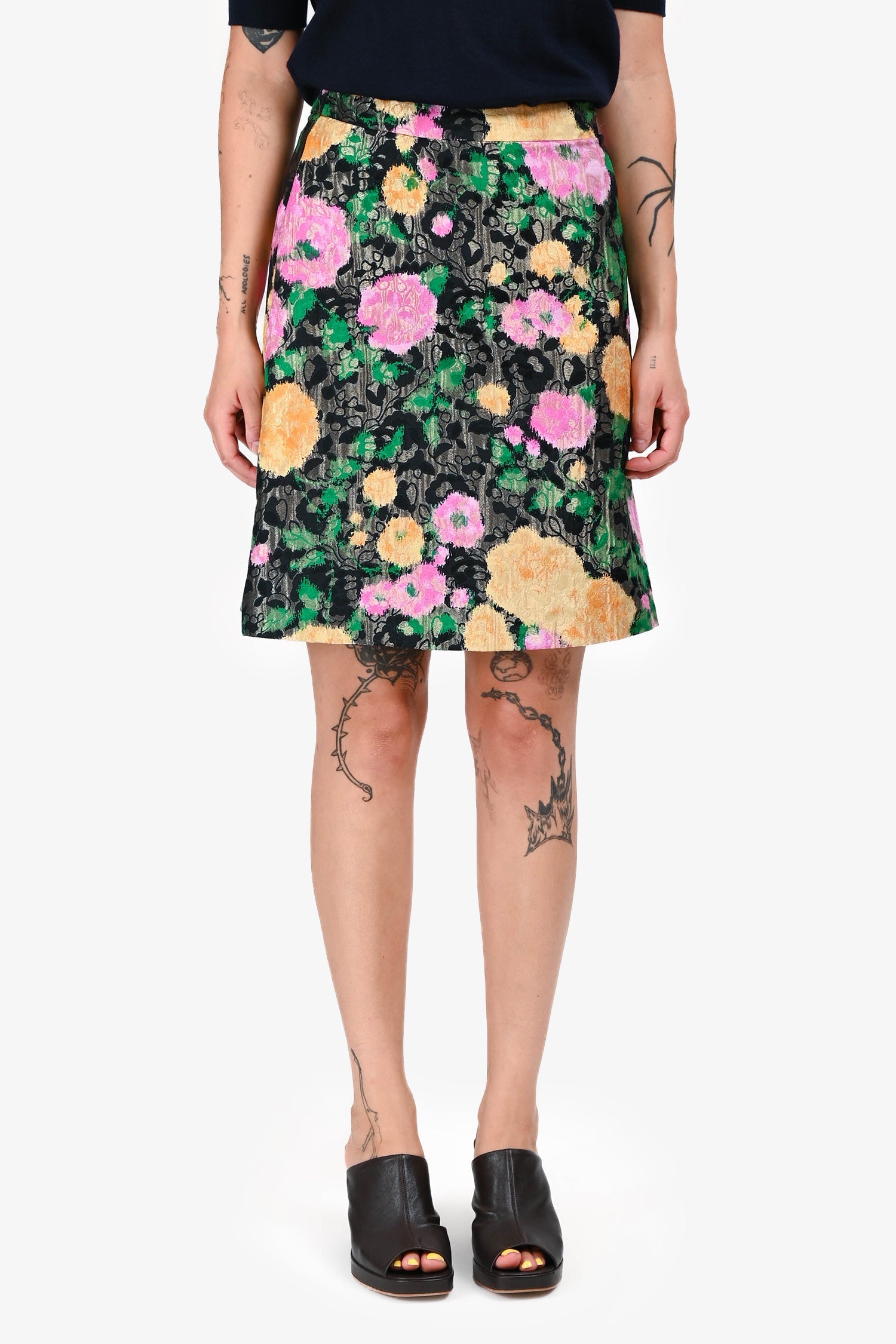 Miu Miu 2018 Grey/Pink/Orange Floral Embroidered Mini Skirt Size 36