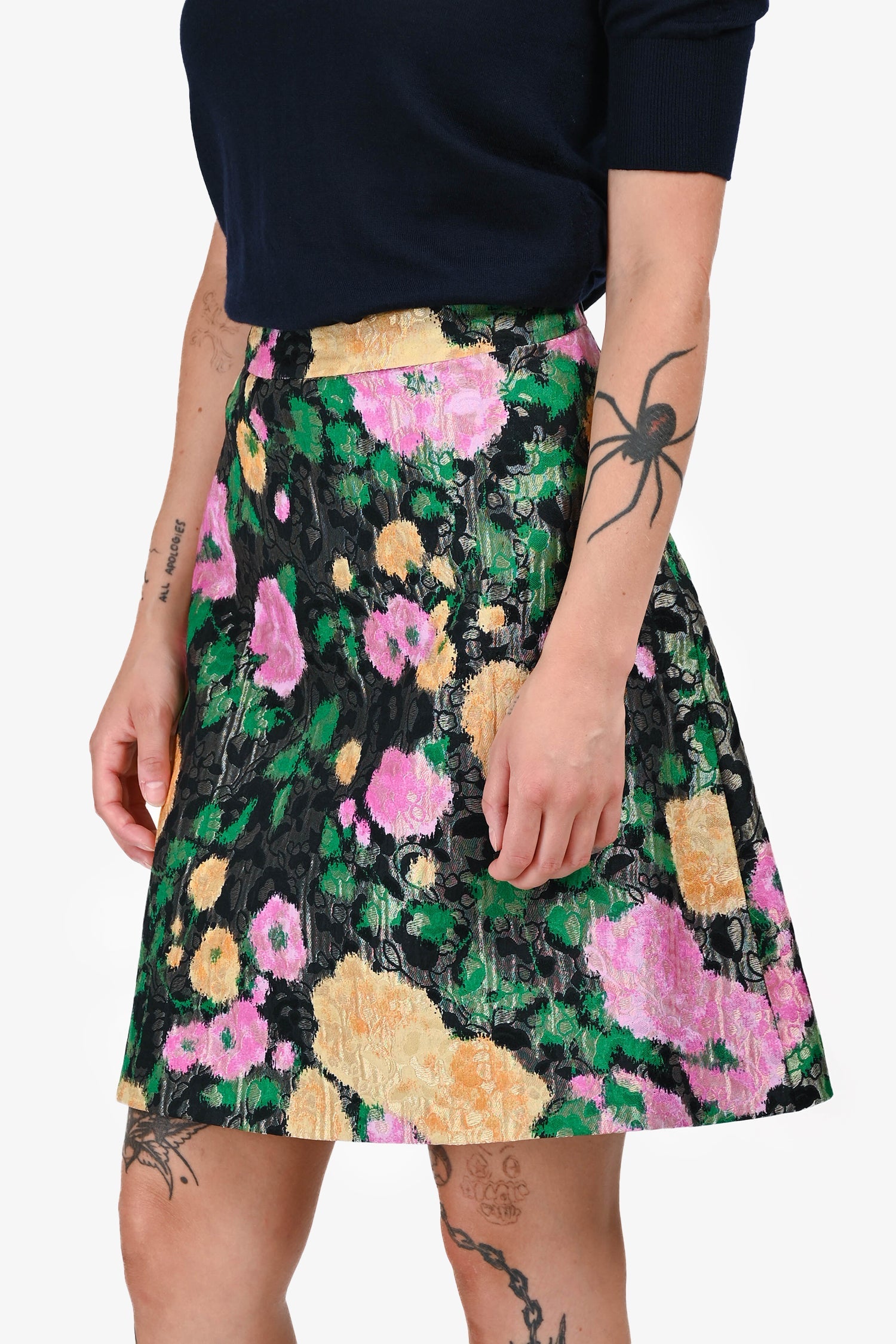 Miu Miu 2018 Grey/Pink/Orange Floral Embroidered Mini Skirt Size 36