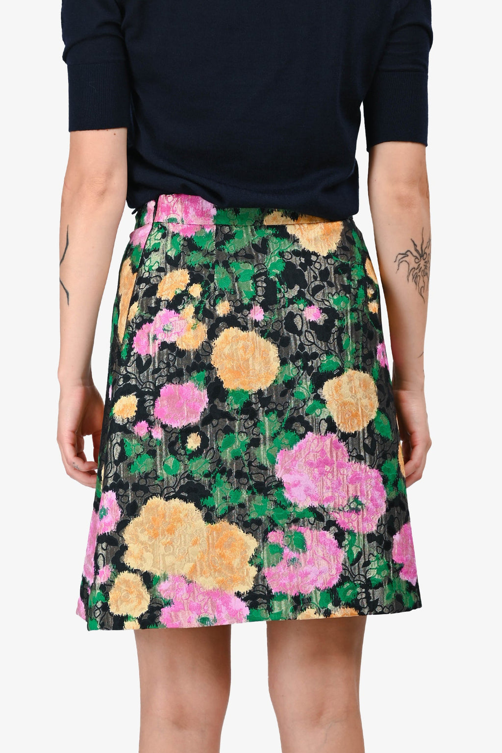 Miu Miu 2018 Grey/Pink/Orange Floral Embroidered Mini Skirt Size 36
