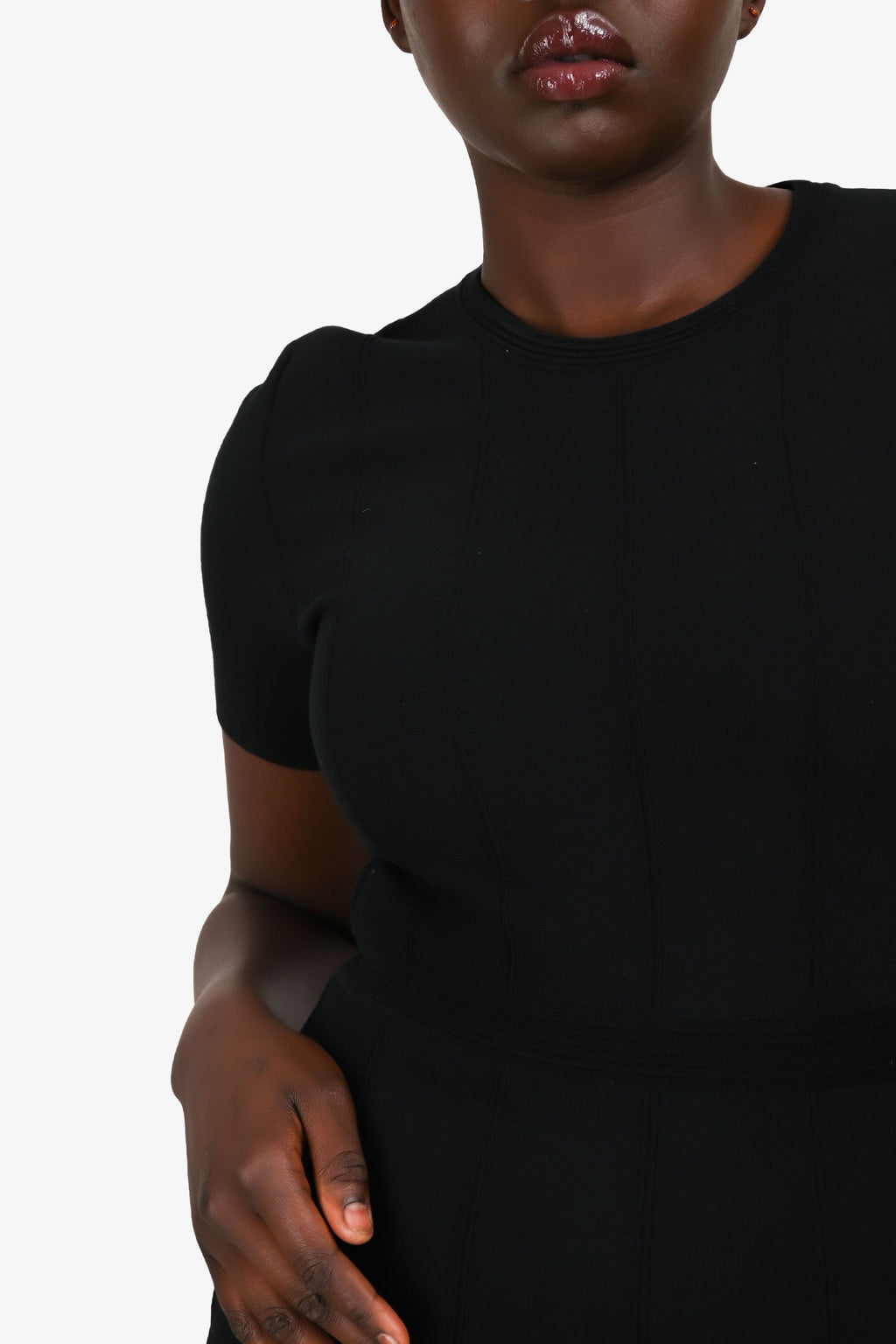 Gucci Black Wool Knit Short Sleeve Dress Size L