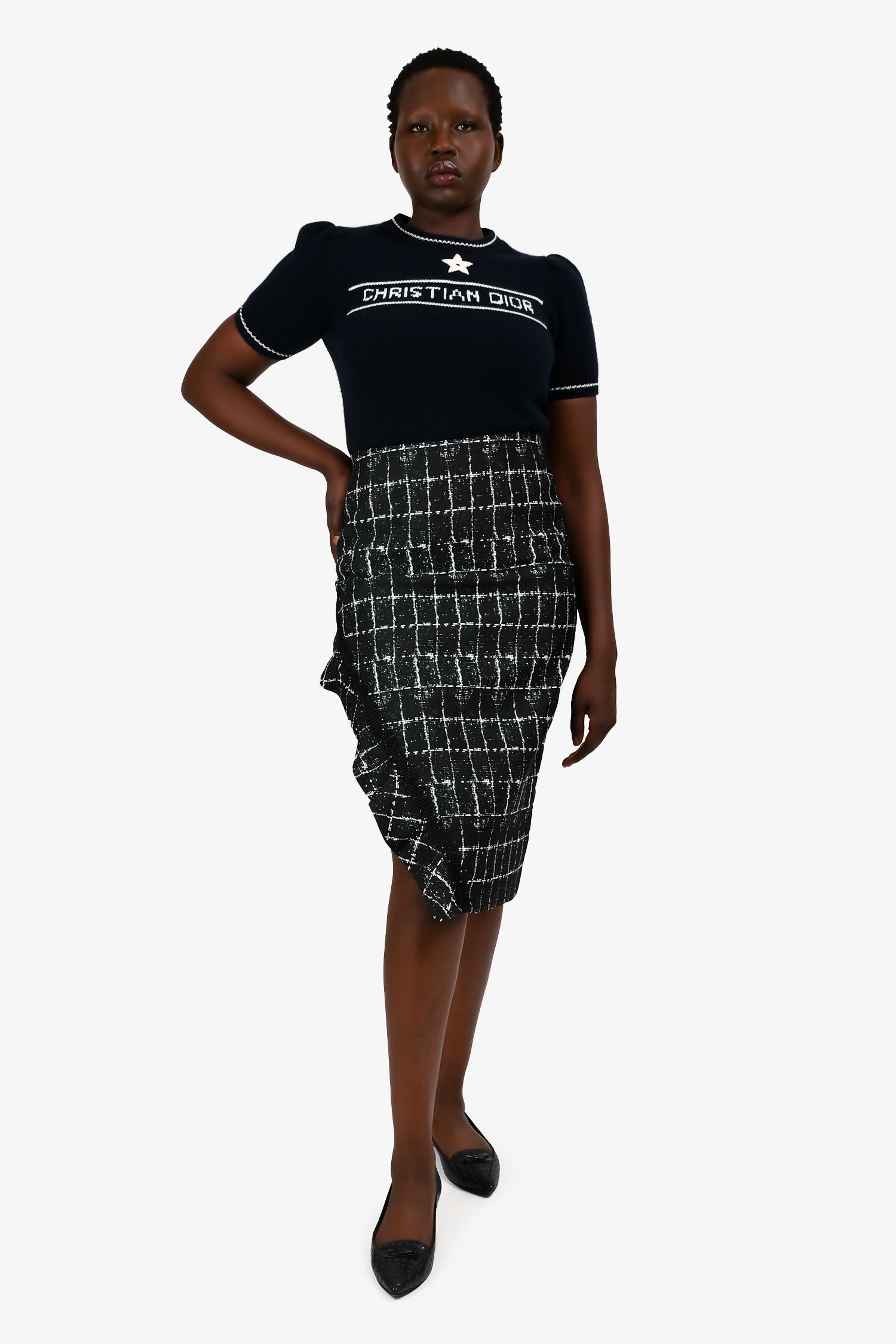 Jonathan Simkhai Black/Blue Tweed Pencil Skirt Size 12