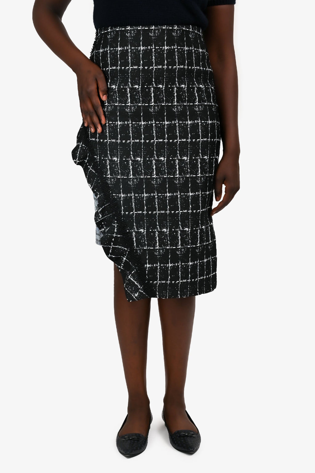 Jonathan Simkhai Black/Blue Tweed Pencil Skirt Size 12