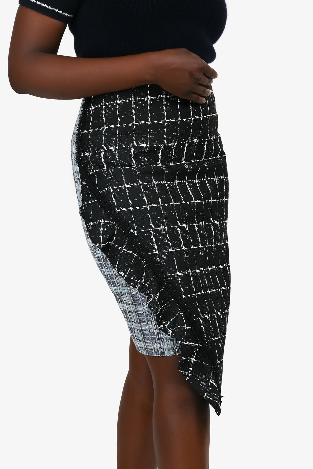 Jonathan Simkhai Black/Blue Tweed Pencil Skirt Size 12