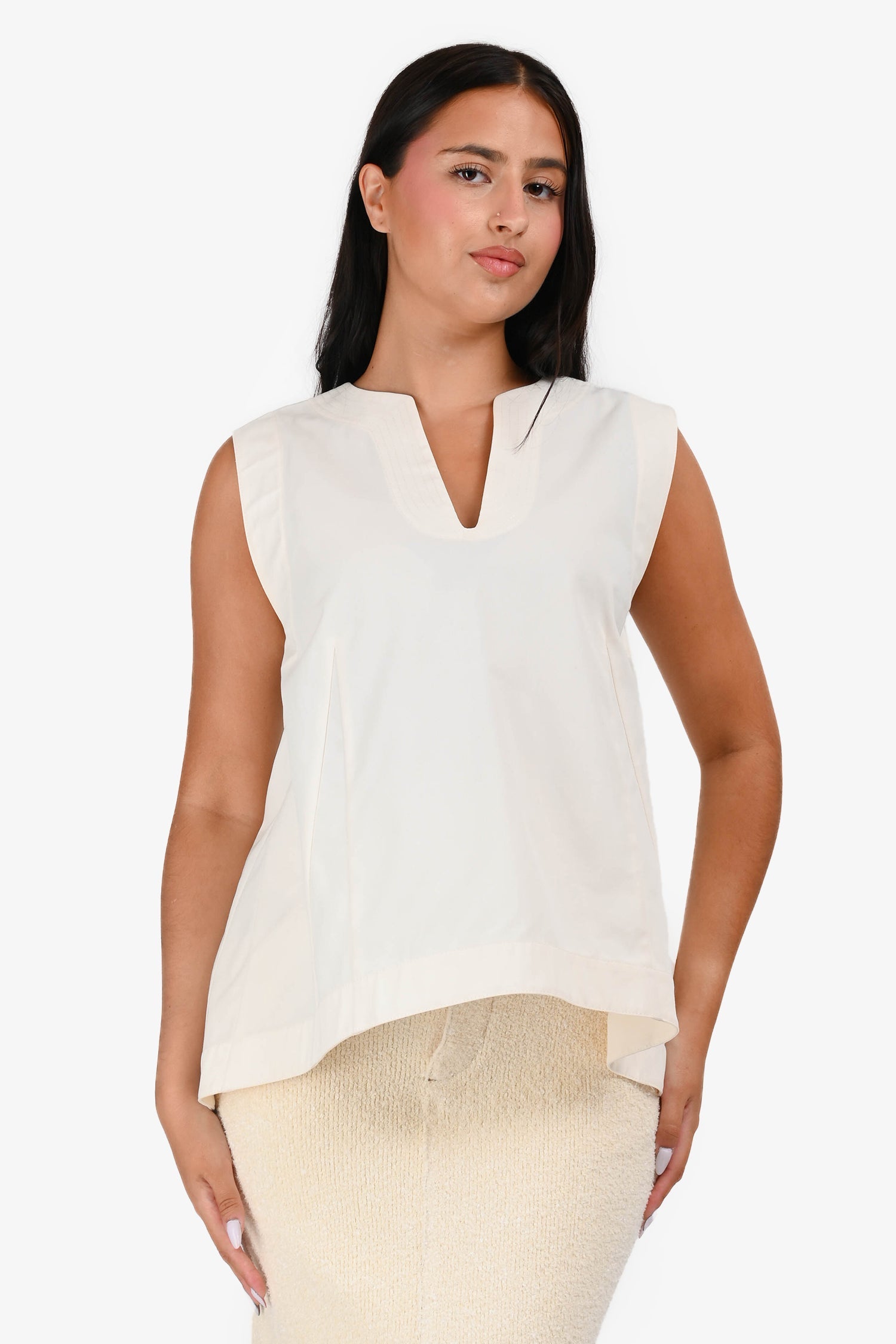 Jil Sander White U Neck Sleeveless Top Size 40