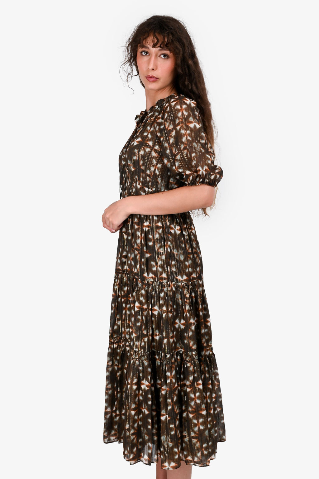 Ulla Johnson Green Silk Patterned Midi Dress Size 4
